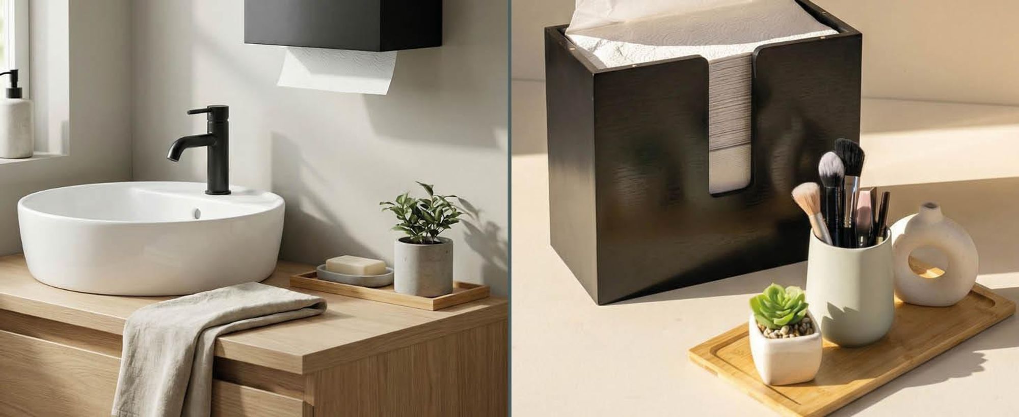 Porte-serviettes en papier avec couvercle en bambou