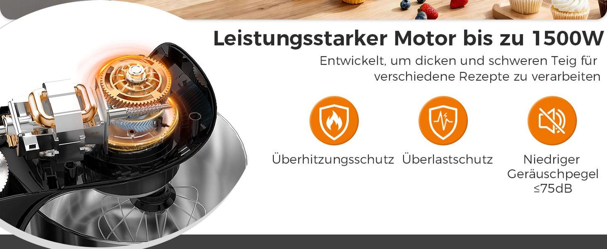 YASHE 1500W Küchenmaschine Knetmaschine mit 4,5+5L Edelstahlschüsseln