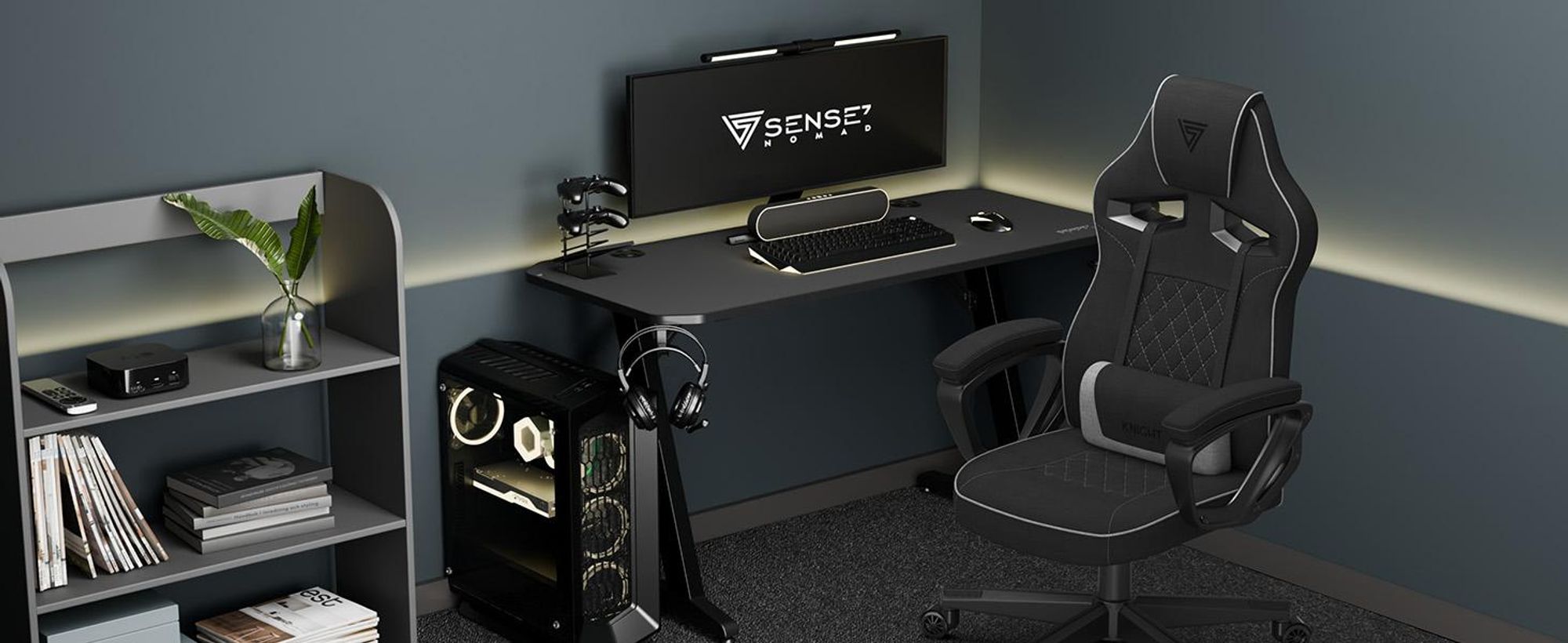 Chaise gaming SENSE7 Knight en tissu noir-gris - Chaise de bureau ergonomique Chaise de bureau Chaise d'ordinateur Chaise gaming Chaise de course 120 kg