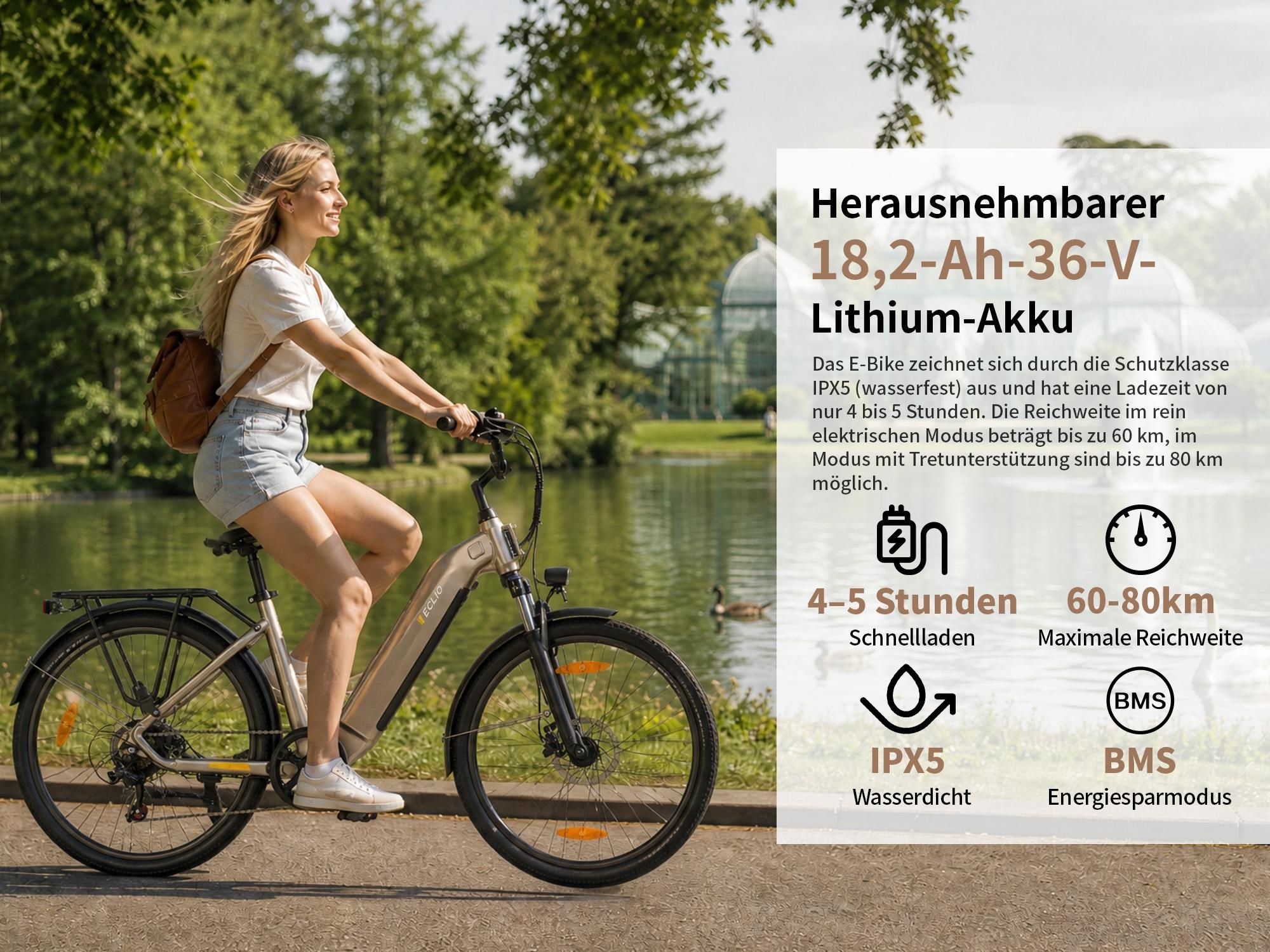 Otium3 E-Bike Elektrofahrrad 26 Zoll Citybike Tiefeinsteiger Damen Herren, 36V 18,2Ah Akku, 120 km, 250W, 25 km/h, Shimano 7-Gang, Scheibenbremsen