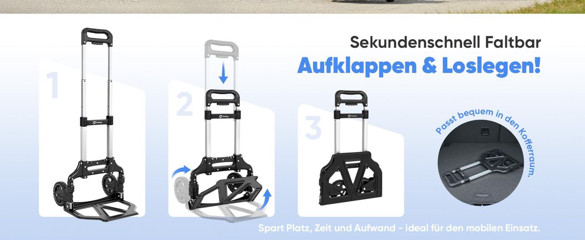 Sackkarre Alu Handwagen Transportkarre klappbar Handkarre bis 80 kg Tragfähigkeit 3-stufig höhenverstellbar Klappkarre Klappwagen in Sekunden faltbar