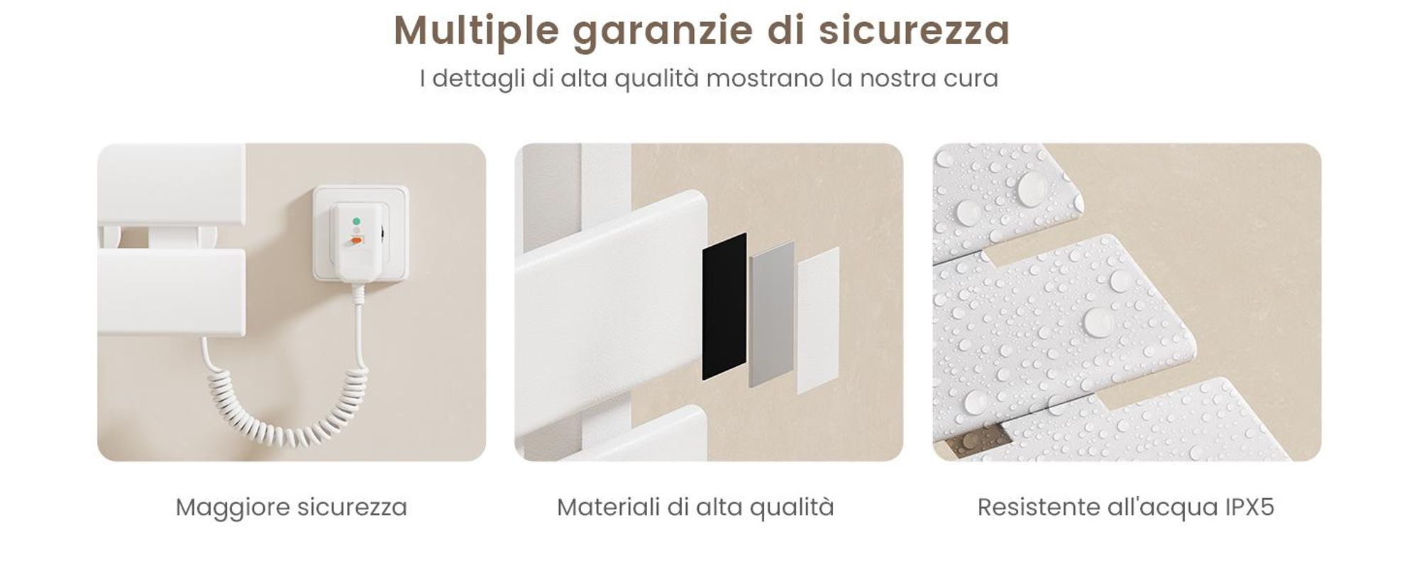EMKE Scaldasalviette elettrico 1000X500mm 320W bianco attacco a destra, intelligente WiFi App, touch LCD, Timer 1-9H, IPX5