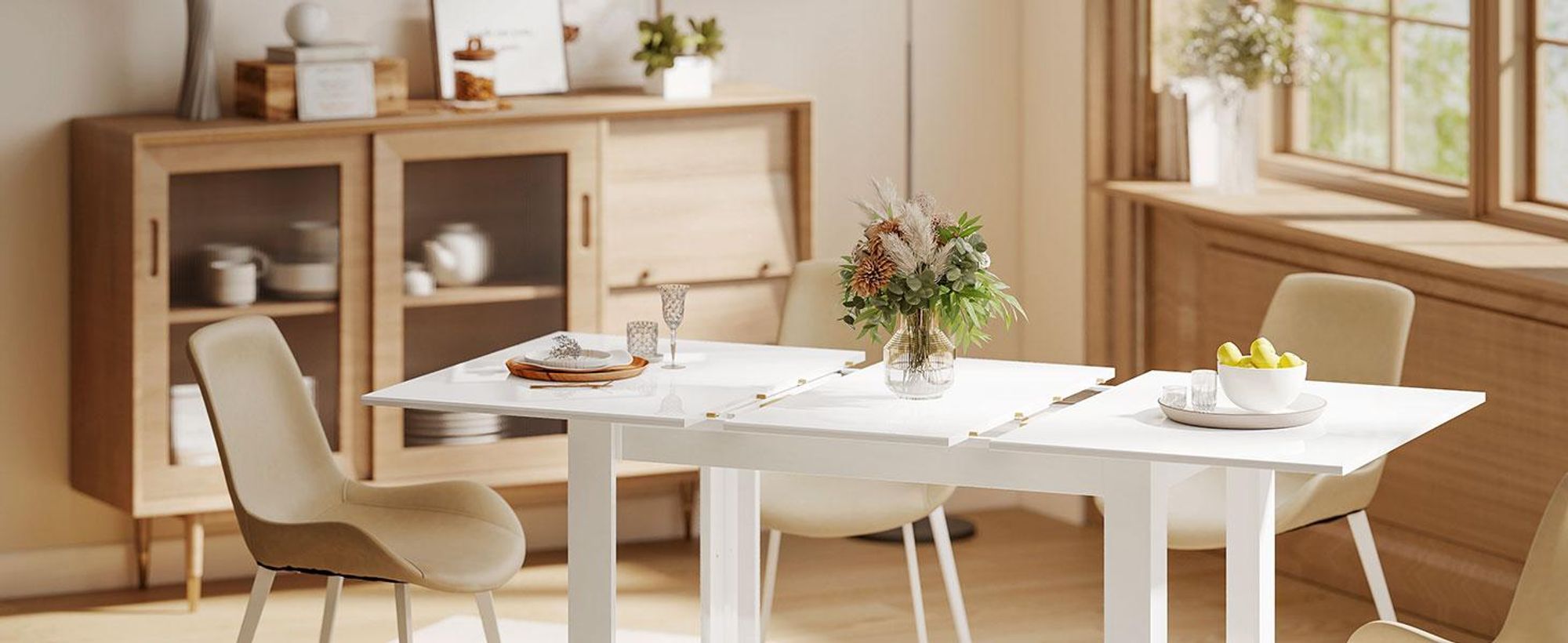 Rozkładany stół jadalny HOMCOM 120–160 x 80 cm, stół kuchenny dla 4–6 osób, biały