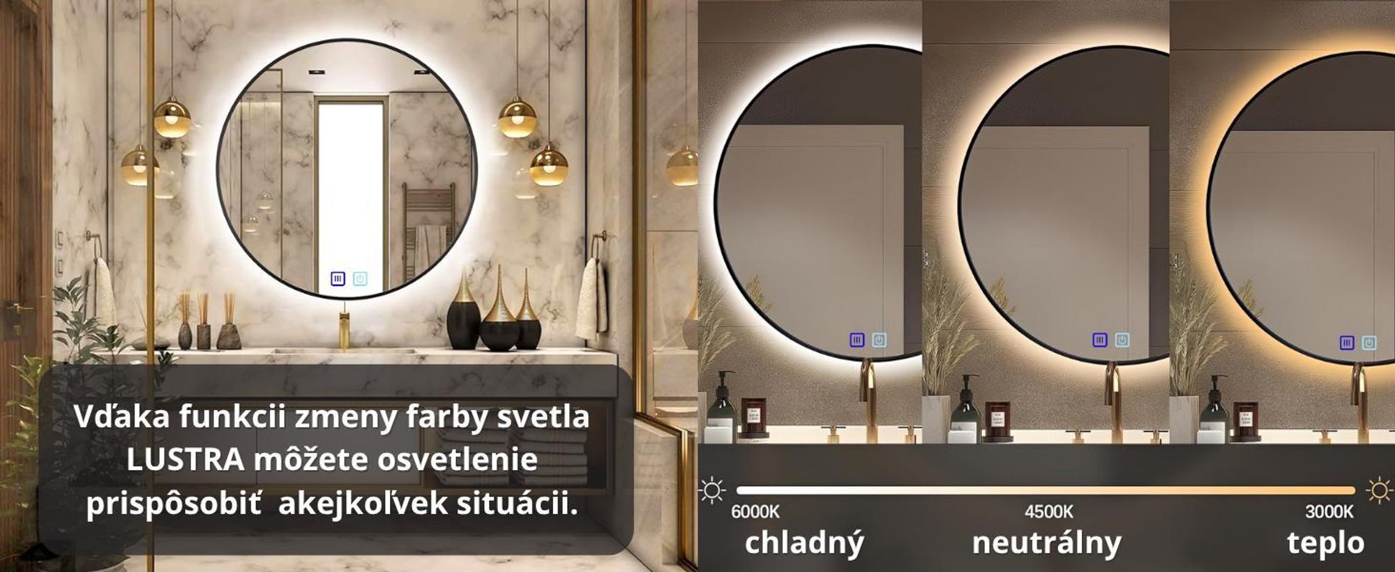 Kúpeľňové zrkadlo okrúhle s rámom - stmievateľné - nástenné zrkadlo - 80 cm - bez zahmlievania stmievateľné 3 v 1 studená biela neutrálna teplá biela