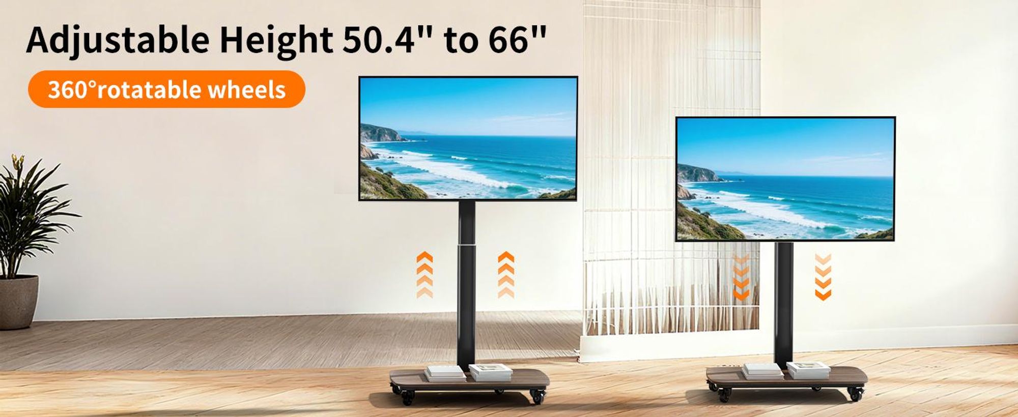 WISFOR TV Standfuss Fernseher Ständer Mit Fernbedienung, Motorisierte Höhenverstellung, rollbar, für 40-77" Flach LED LCD Monitor, 600x400mm, bis 60kg