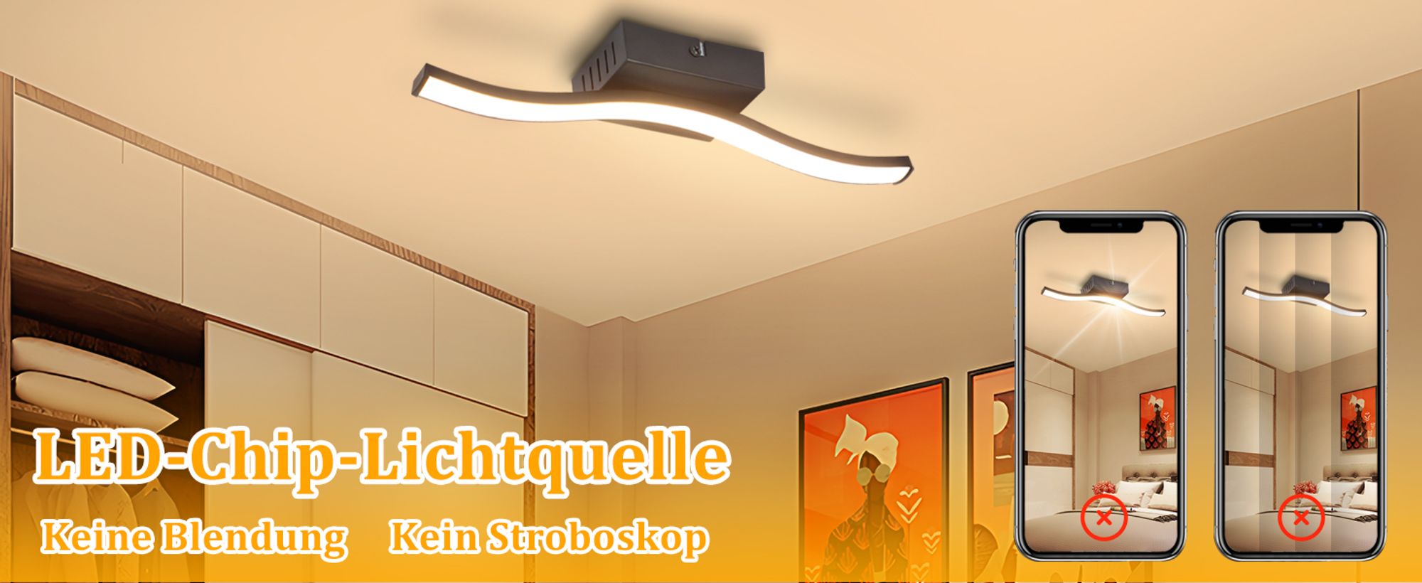 ZMH 2ER Deckenlampe Schlafzimmer Warmweiß LED Deckenleuchte Modern Flur Schlafzimmerlampe Schwarz 6W Küchenlampe Innen Wellen Design 3000K für Küche