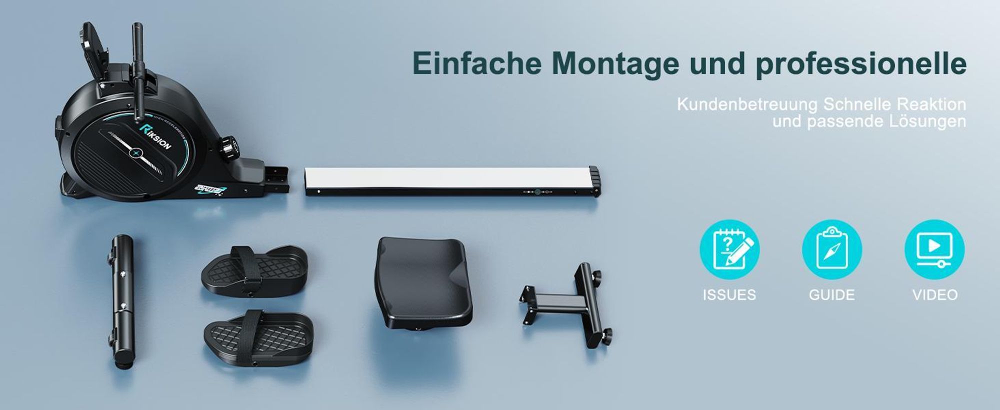 Riksion Rudergerät für Zuhause mit Magnet-Fitnesstrainer, APP & LCD, Rudergerät 16 Stufen Widerstand, Indoor-Gerät für das Home-Gym, 160 kg Kapazität
