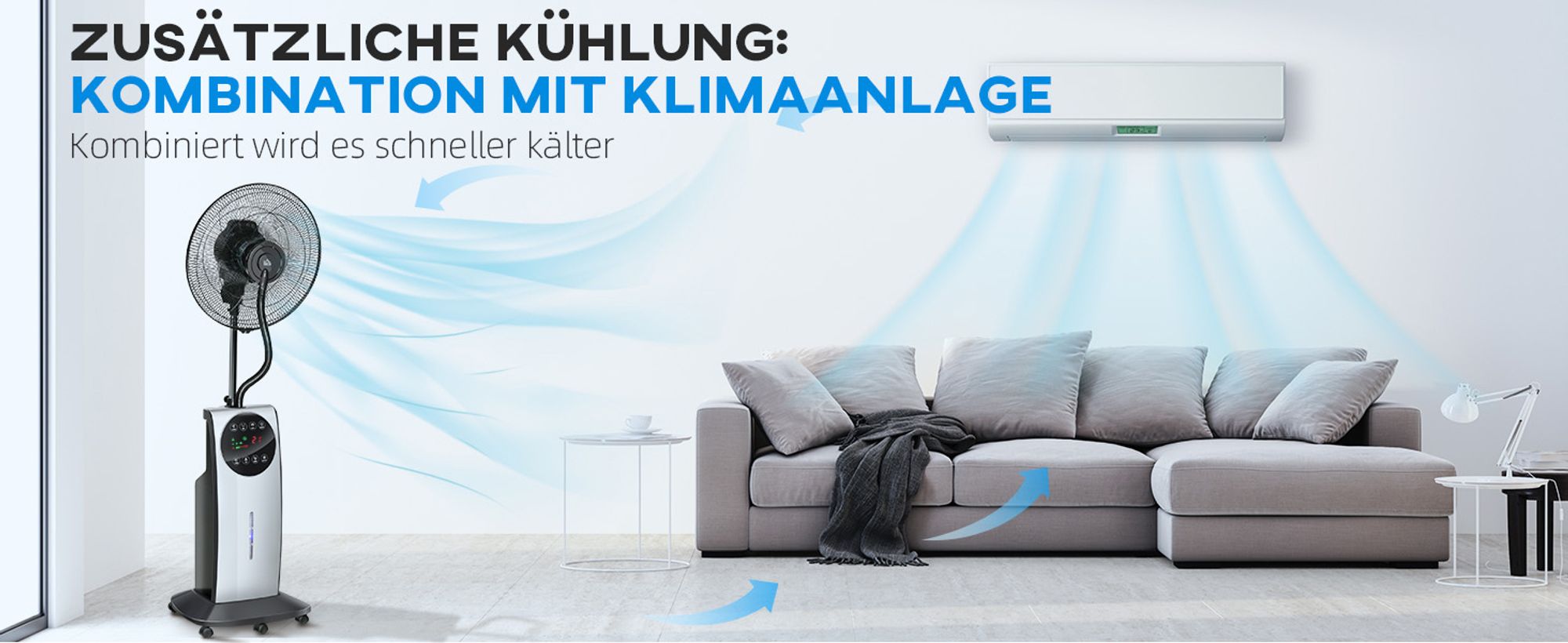 HOMCOM Nebel Ventilator mit Sprühnebel Standventilator mit Wasserkühlung Schwarz