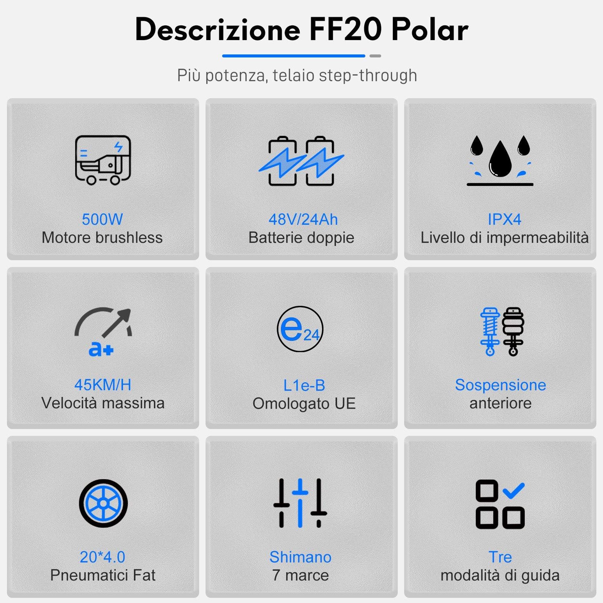 E-Bike FAFREES FF20 Polar - Batteria 48VAh Pneumatici Da 20 Pollici Freni A Disco Meccanici - Blu