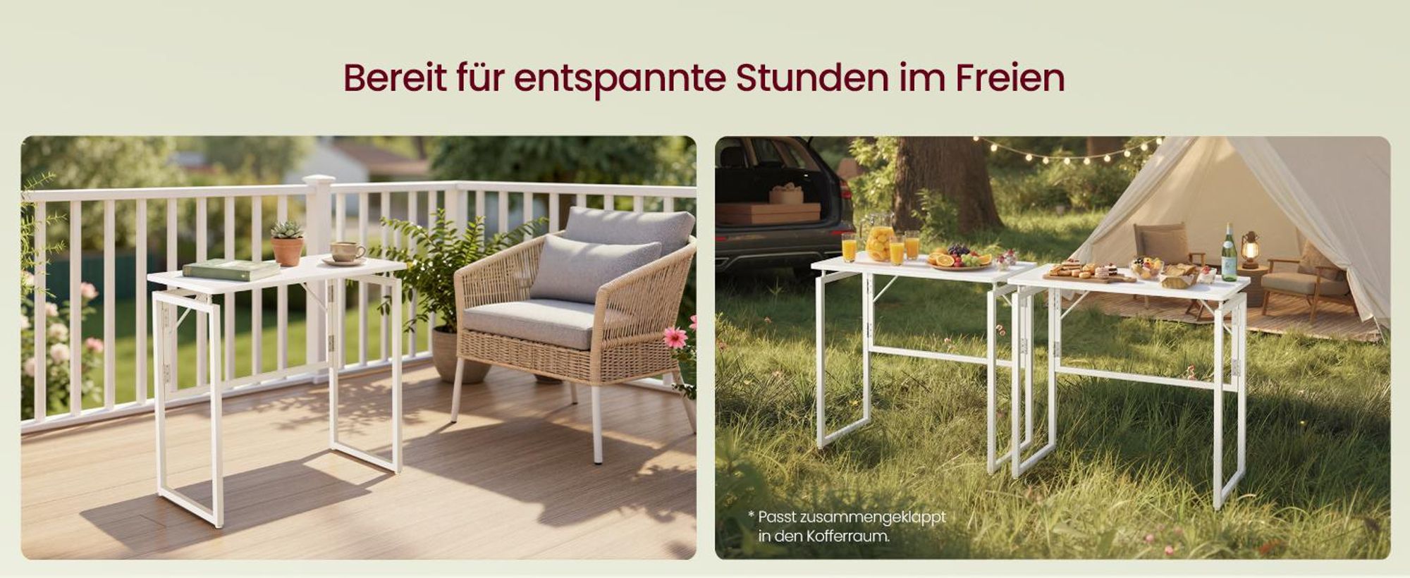 VASAGLE Klapptisch, kleiner Schreibtisch klappbar, Computertisch, Tischplatte aus einem Stück, abgerundete Ecken, 80 cm