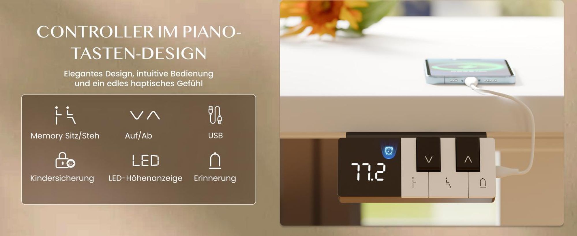 FLEXISPOT EC5 Pro Höhenverstellbarer Schreibtisch Elektrisch Tischgestell, 160KG Tragkraft, 2 starke Motoren, Piano-Tasten-Design, USB-Anschluss, Weiß