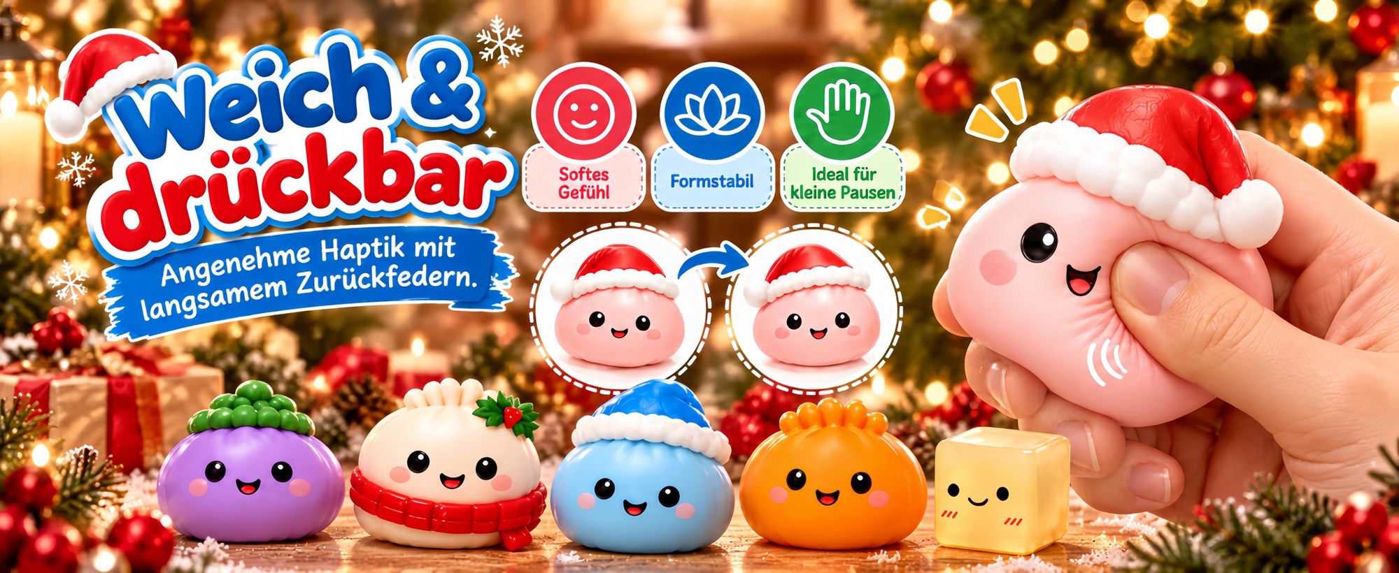 Dumpling Squishy Adventskalender,Weihnachtskalender 24 Tage mit Langsam Aufsteigendes Quetschspielzeug,Fidget Spielzeug für Schule Büro Zuhause