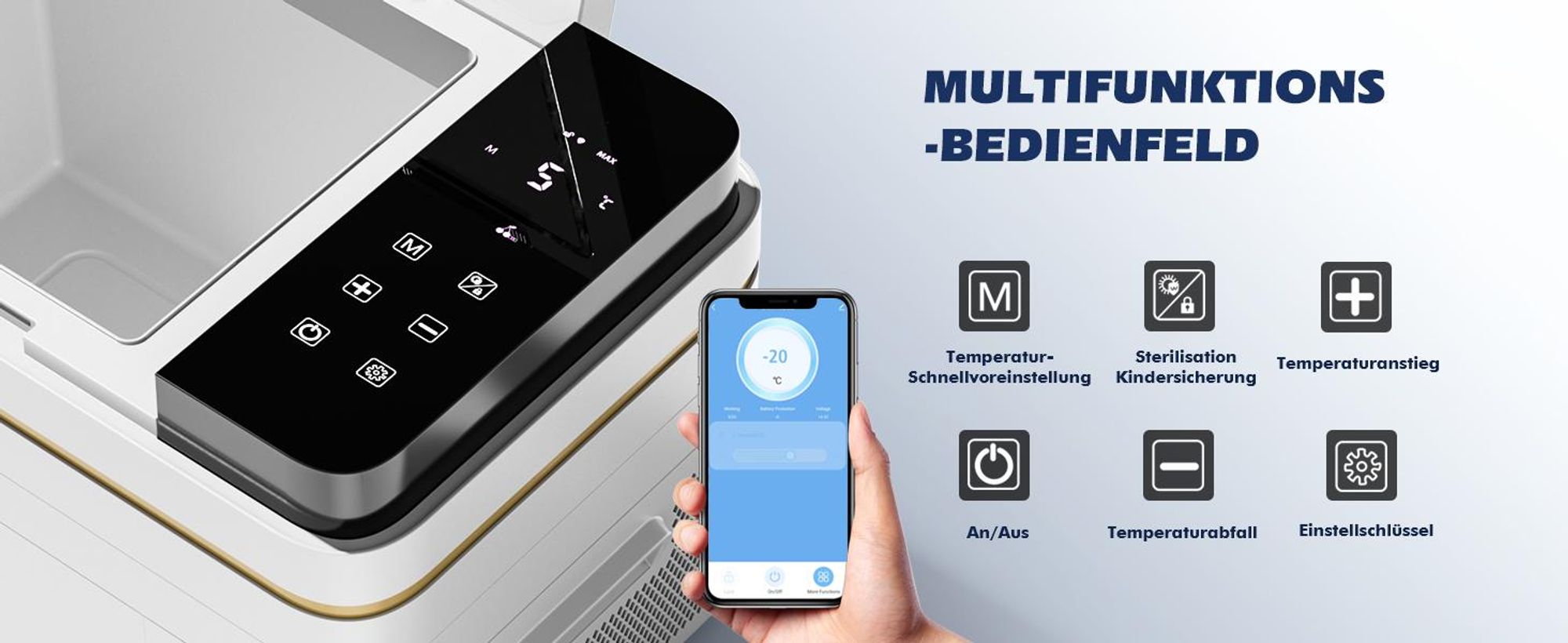 31L Kompressor Kühlbox, Kühlbox Auto Mit APP Steuerung, -20℃20℃, 12/24V 240V Kühlschrank, Tragbarer Gefrierschrank für Camping, Reisen,Angeln,Outdoor