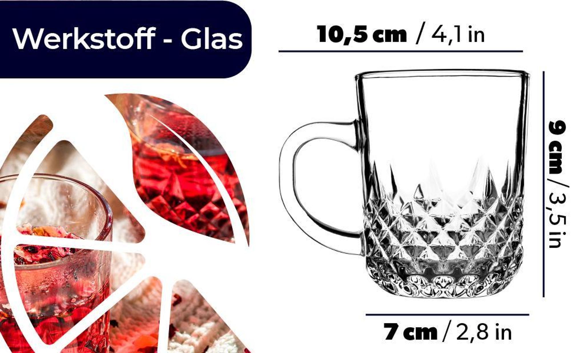 KADAX Teegläser mit Griff "Serle", Saftgläser, spülmaschinenfest, 230ml, 6er Set