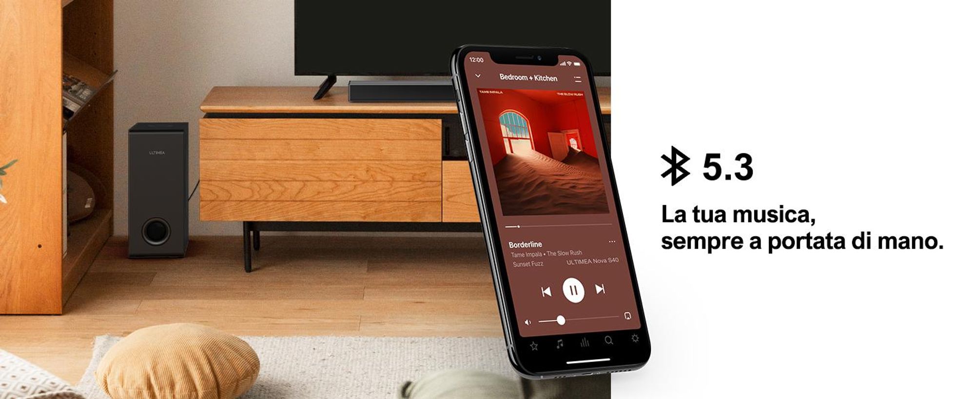 ULTIMEA Soundbar per TV, BassMAX, altoparlante TV Sound Bar 5.3 Bluetooth per PC, funziona con HDMI/Ottica, serie Nova S40 ultrasottile