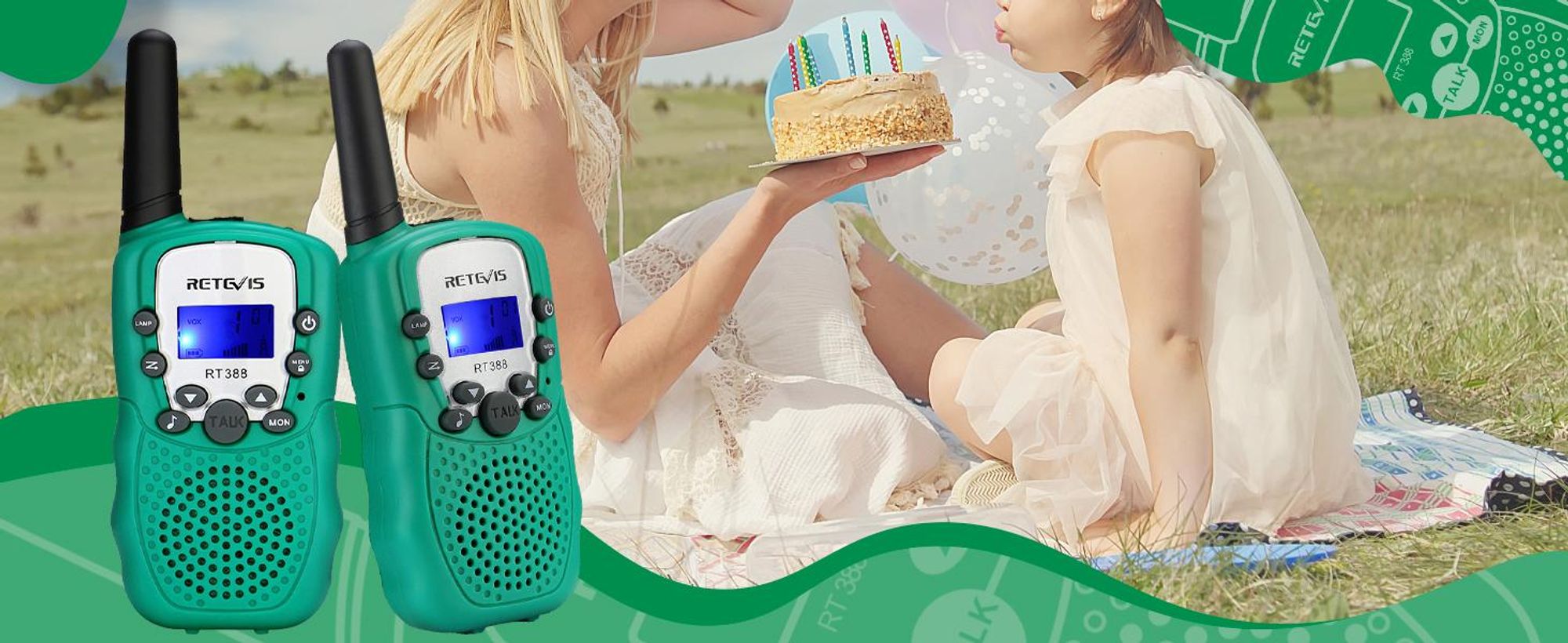 Retevis RT388 Walkie Talkie Kinder, Tastensperrer, sicheres Funkgerät, 8 Kanäle, Reichweite, Geschenke Spielzeug für Jungen Mädchen, Abenteuer Camping