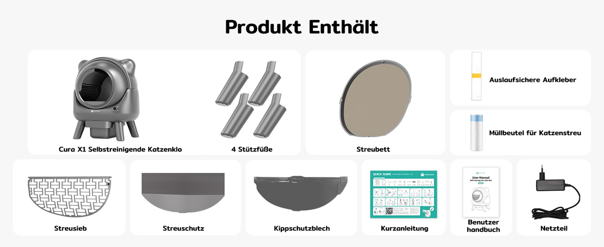 Amicura X1 Katzenklo Selbstreinigend mit App-Steuerung, Sicherheitssensor (Anti-Pinch) Elektronisches Katzenklo, XXL Geruchsdichter Abfallbehälter