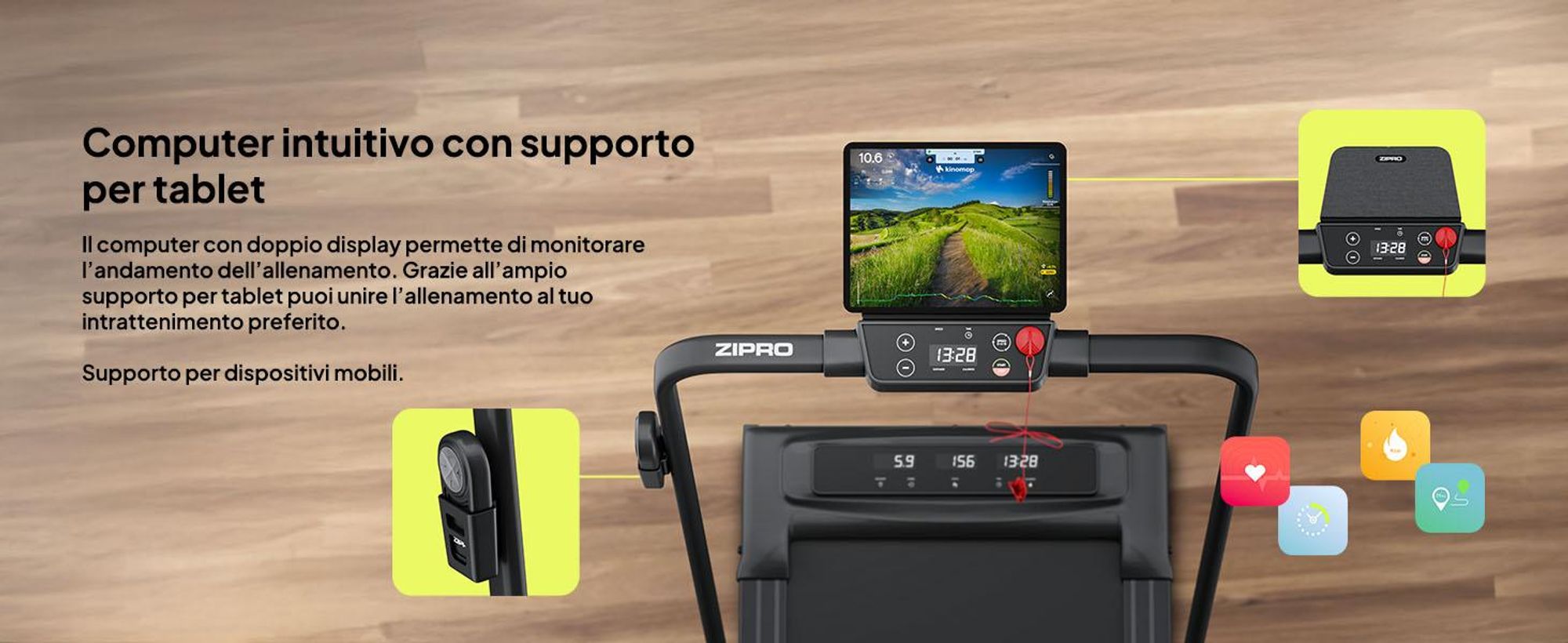 ZIPRO Newlite Tapis roulant pieghevole - Walking Pad Tapis roulant da scrivania per uso domestico fino a 10 km/h Attrezzo fitness Telecomando Bluetooth