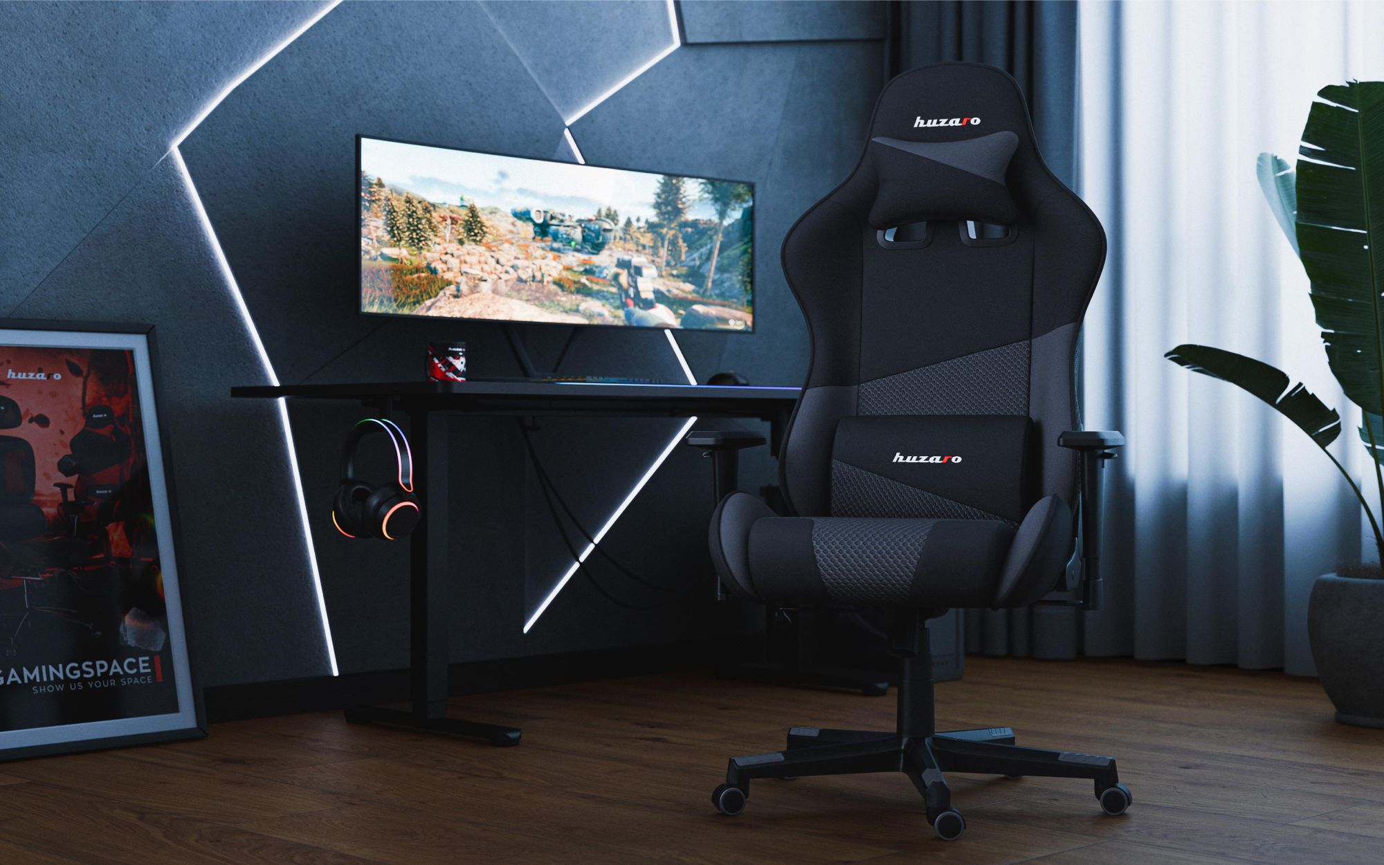 Huzaro Force 6.2 | Gaming Stuhl Bürostuhl Schreibtischstuhl Gamer Stoff | bis 130 kg belastbar | Höhenverstellbar Kopfstütze Lendenstütze | Grau