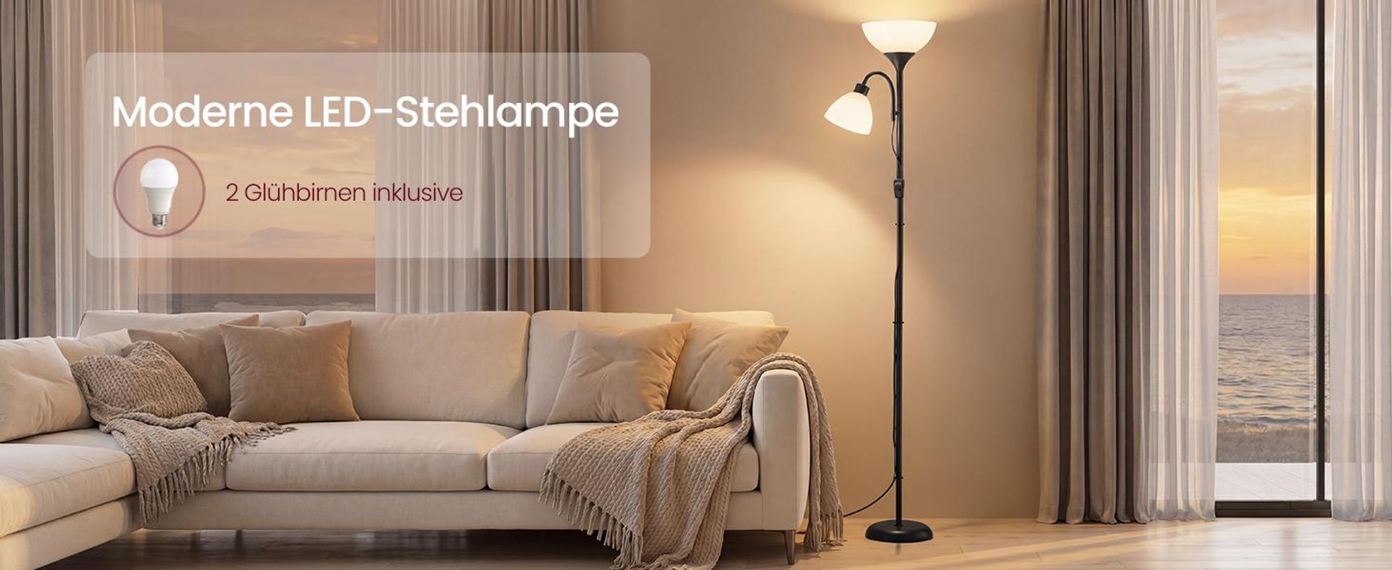 VASAGLE Deckenfluter Stehlampe mit Verstellbarer Leselampe 38,5 x 23,5 x 176 cm Schwarz