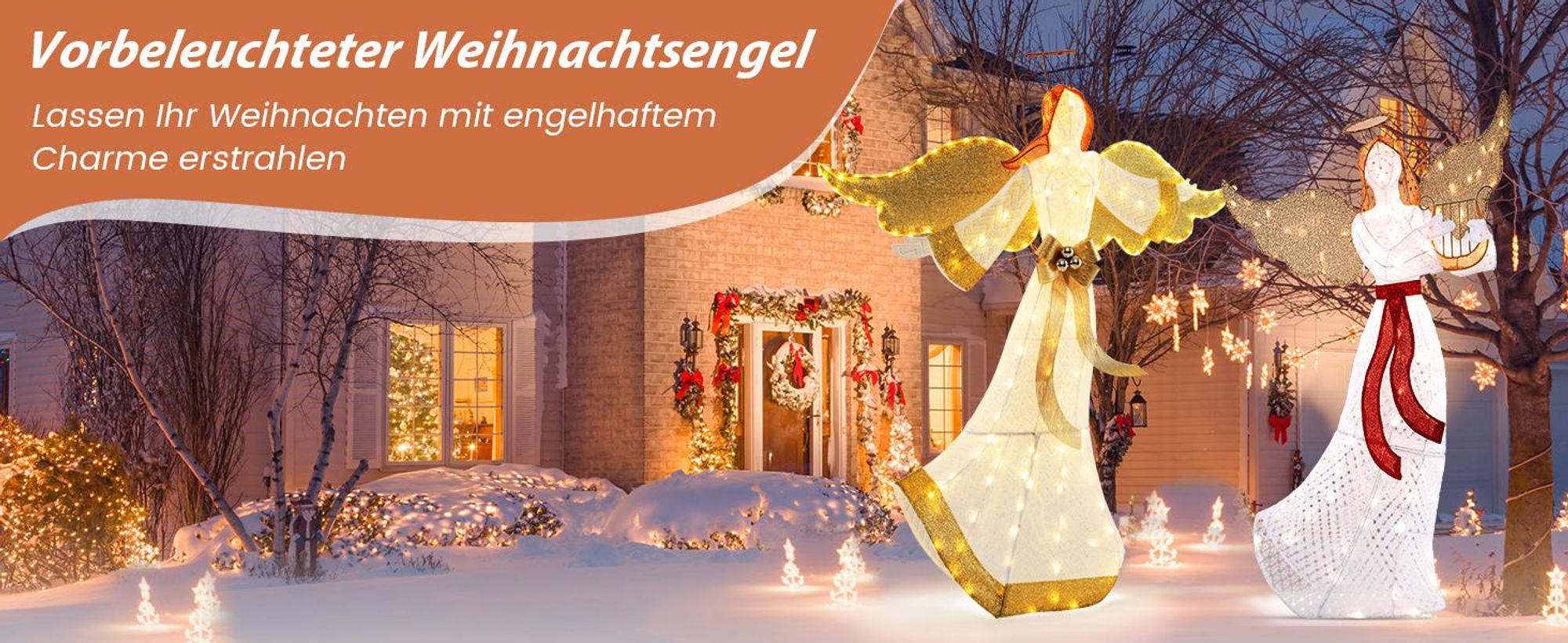 COSTWAY beleuchteter Weihnachtsengel 160cm, geflügelte Weihnachtsdeko mit 180 warmweißen LEDs, Heiligenschein & Flügeln, Weihnachtsfigur