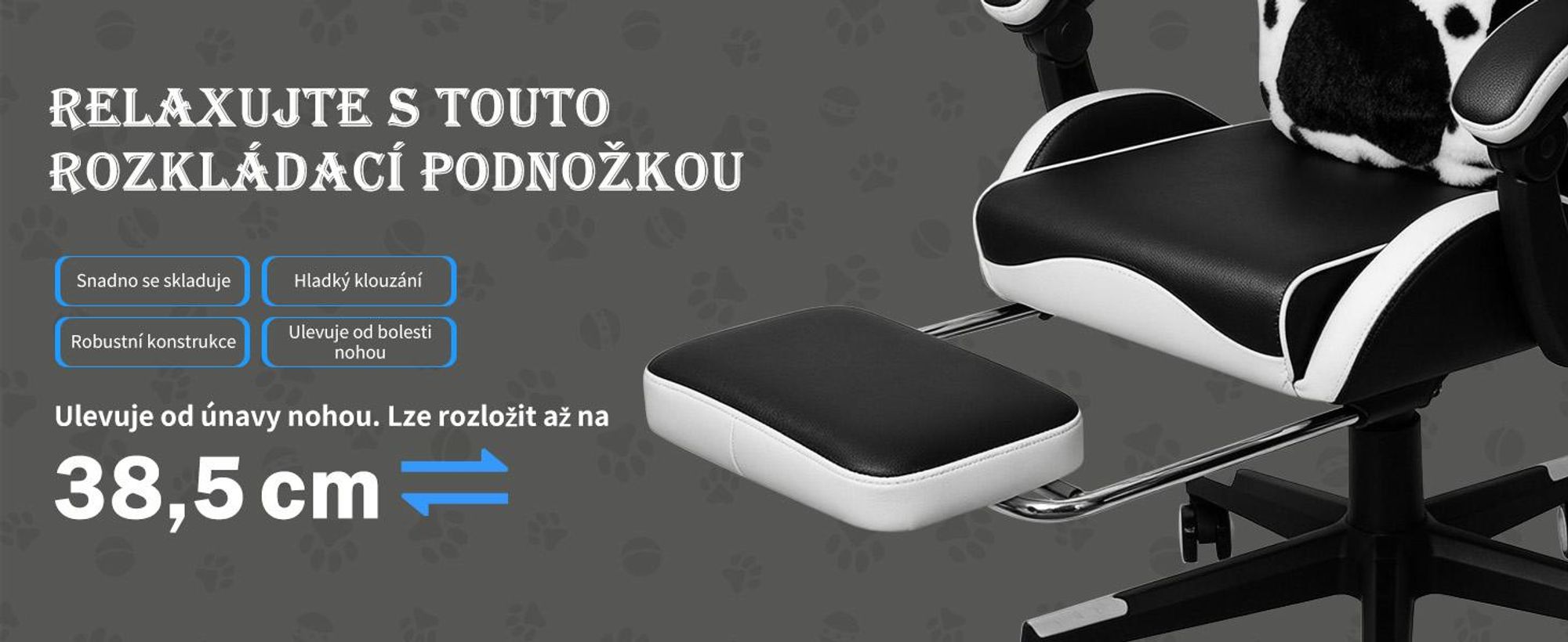 Herní židle Puluomis s podnožkou, kancelářská židle, křeslo pro manažery, židle do kanceláře, závodní židle, ergonomická, otočná, s nastavitelnou výškou, černá a bílá