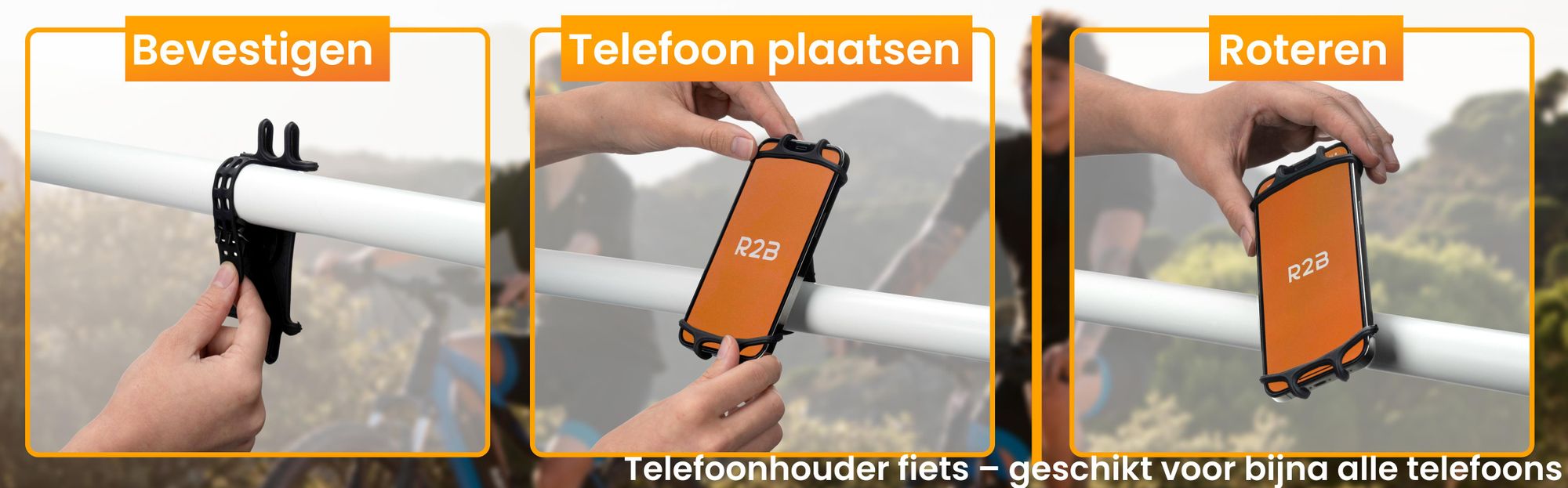 R2B Elastische Telefoonhouder Fiets voor Scooter en Motor - 360°