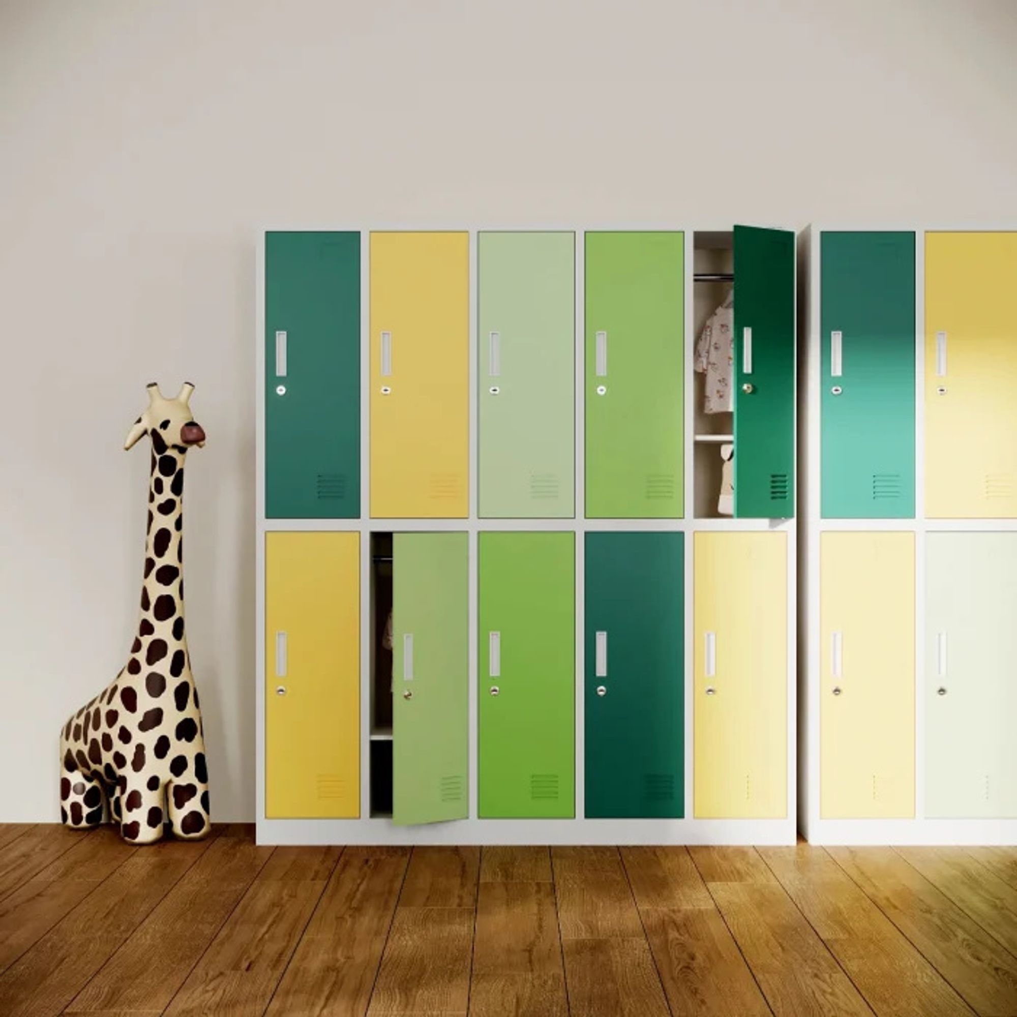Schließfachschrank 5B2AS Umkleideschrank Wertfachschrank Umkleideschrank mit 10 Fächern Stahlblechkonstruktion Pulverbeschichtet 150 cm x 136 cm x 45 cm (H x B x T) Farbe: Mehrfarbig