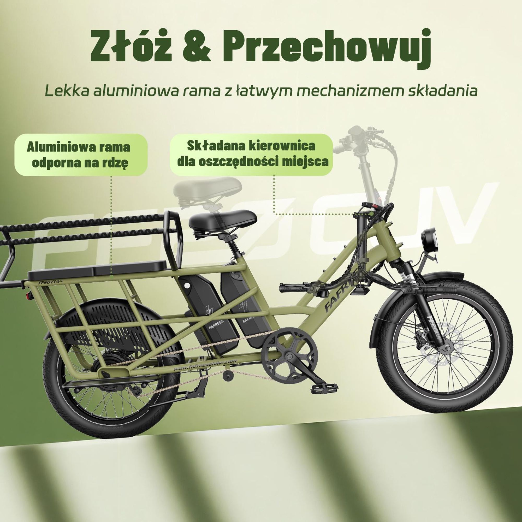 Podwójny fotelik FAFREES FF20 CUV do e-rowera 24AH, 0-12 lat, obciążenie 100kg rama stal antykorozyjna-czarna