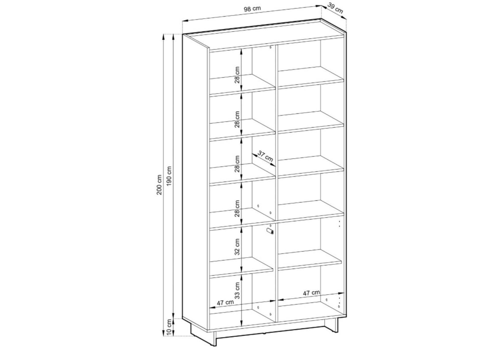 BETTSO Bücherregal SUNA Japandi Standregal Eiche Caramel grifflos Schrank 4 Türen 12 Fächer, 98x200x39 cm, Wohnzimmer, Saugroboter-geeignet
