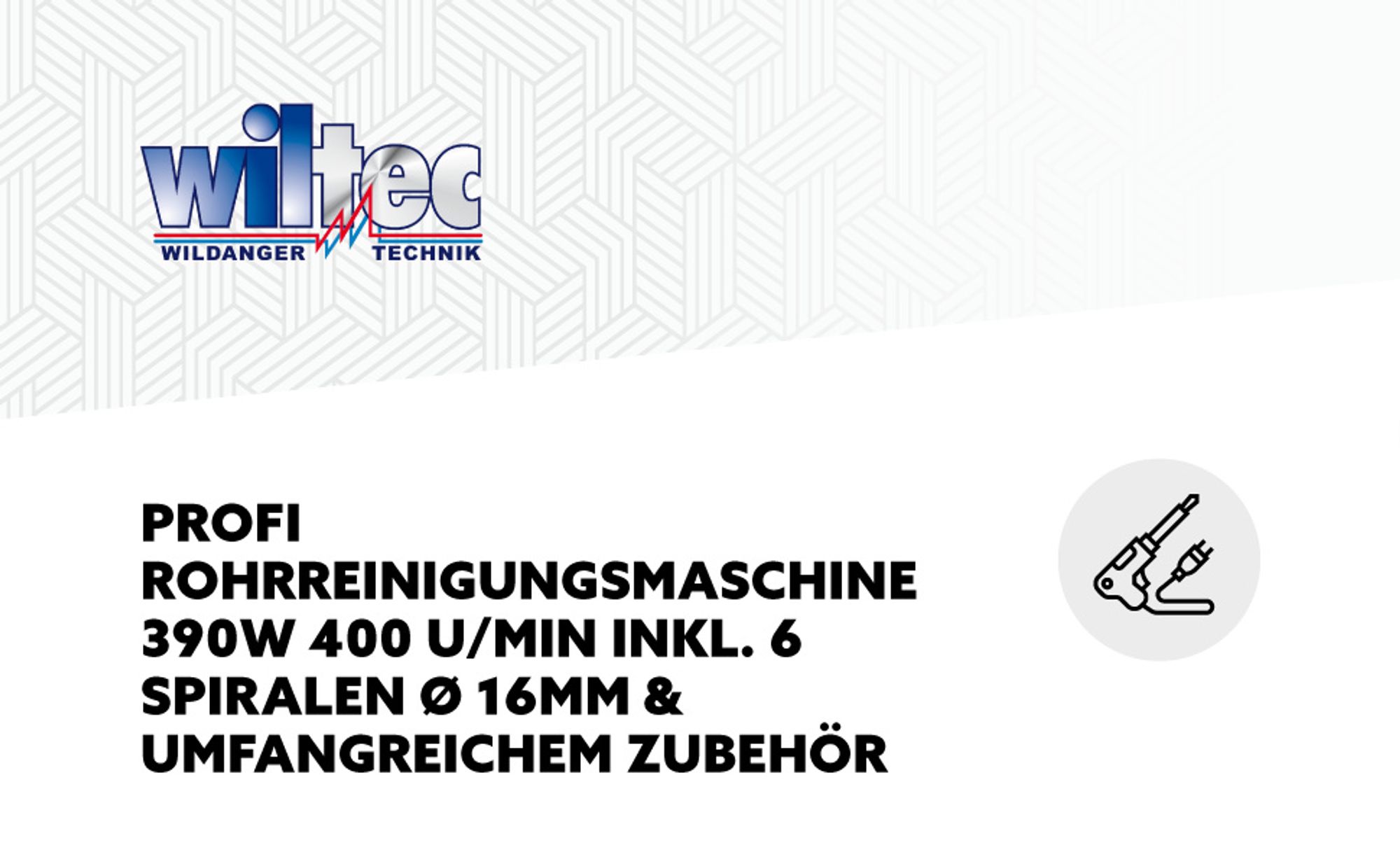 Profi Rohrreinigungsmaschine 390W 400 U/min inkl. 6 Spiralen Ø 16mm & umfangreichem Zubehör
