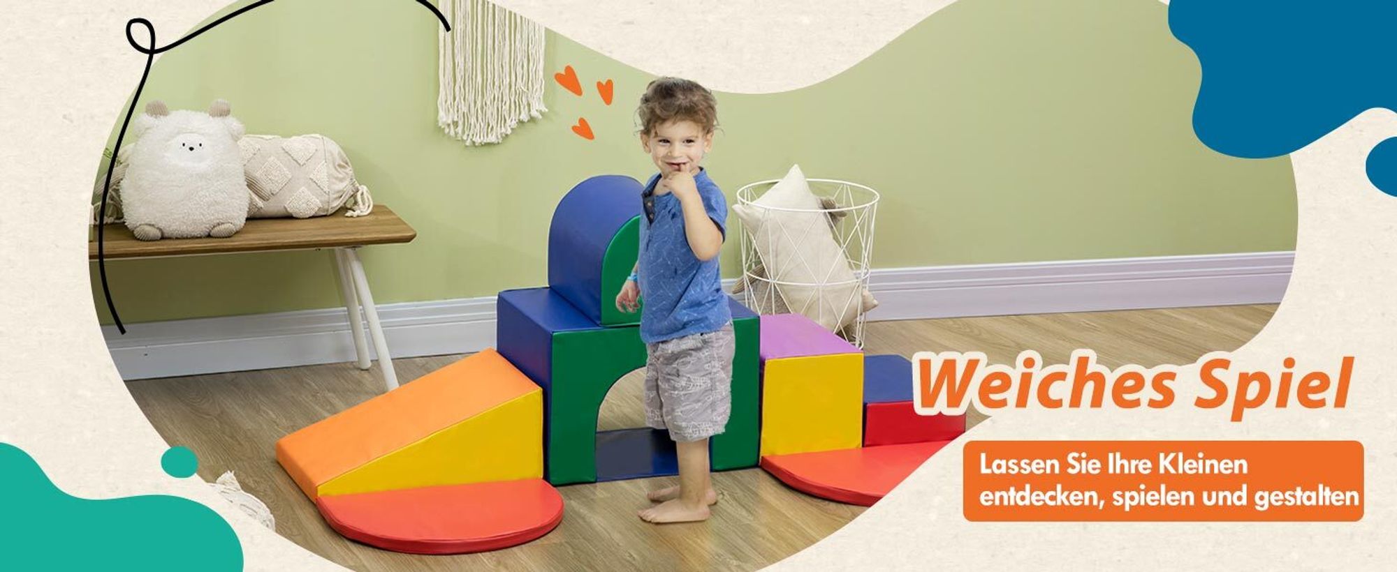 HOMCOM Bausteinset 7er-Set Schaumstoff Bausteine für 1-3 Jahre alt Kinder