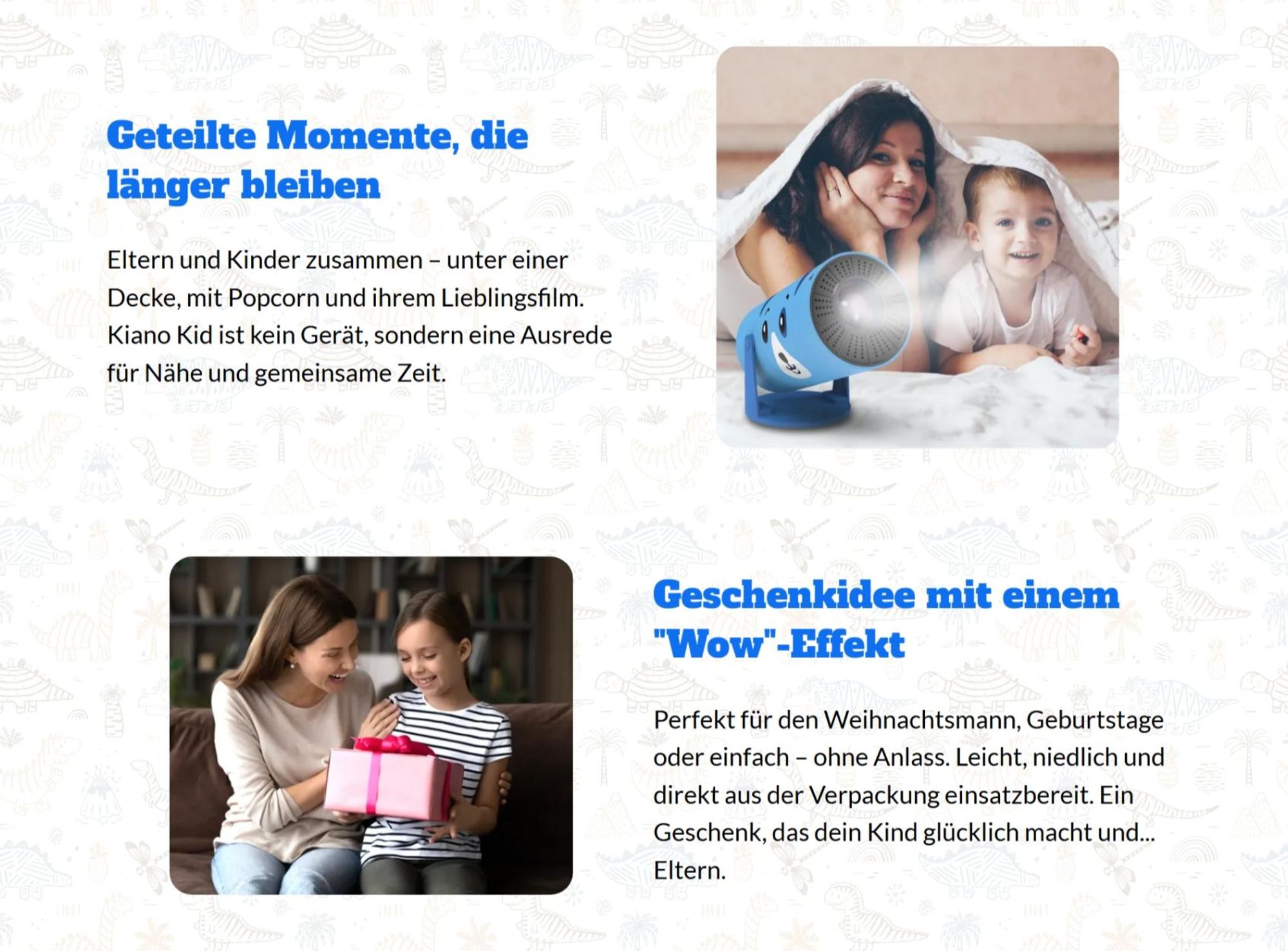 Beamer Kiano Kid Kinder Blau Hund Projektor HD 720p WLAN Bluetooth AirPlay Miracast 230° Drehung Mini Beamer für Kinderzimmer
