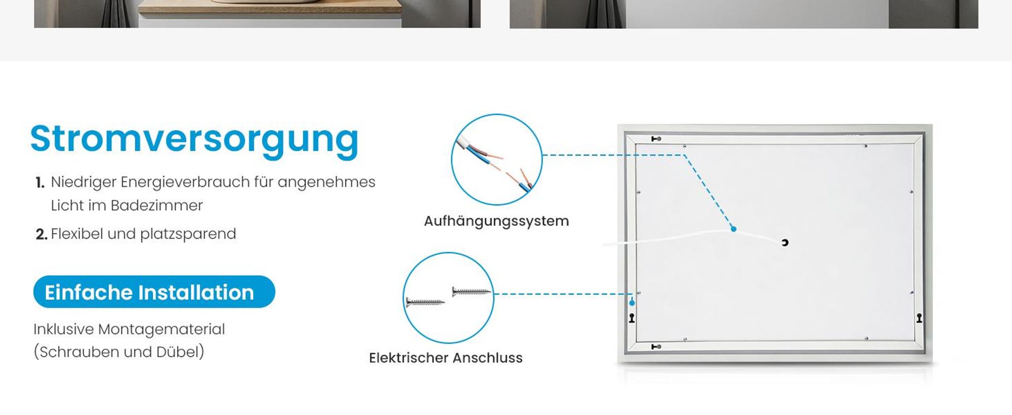 Heilmetz LED Badspiegel 50 x 70 cm Badezimmerspiegel Wandspiegel Lichtspiegel Kaltweiß 6500K Dimmbar Touch-Schalter Memory-Funktion