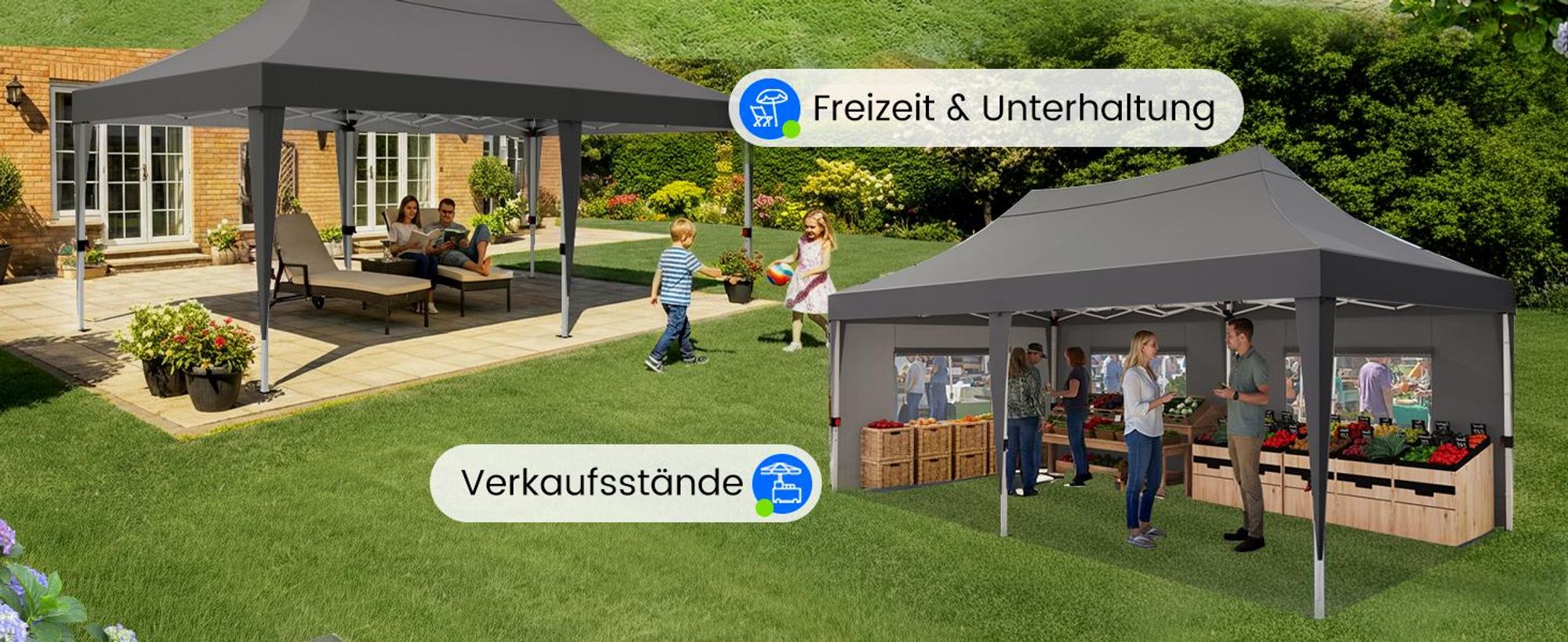 Quictent Pavillon 3x6m Faltpavillon Wasserdicht Stabil mit 6 Seitenteilen Partyzelt Pop Up Camping Pavillon Gartenzelt Gartenpavillon für Garten,Party