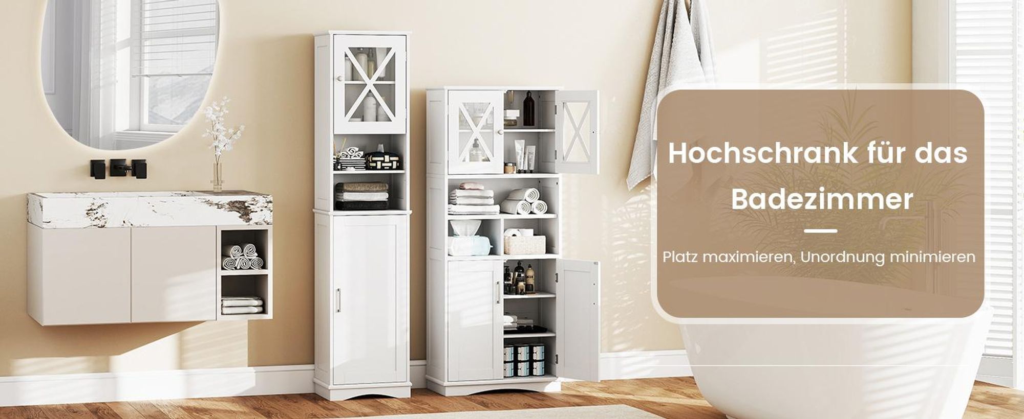 COSTWAY Bad Hochschrank, großer Bodenschrank mit Acryltüren & 3 Fächern, freistehender Vorratsschrank mit verstellbaren Regalen Weiß