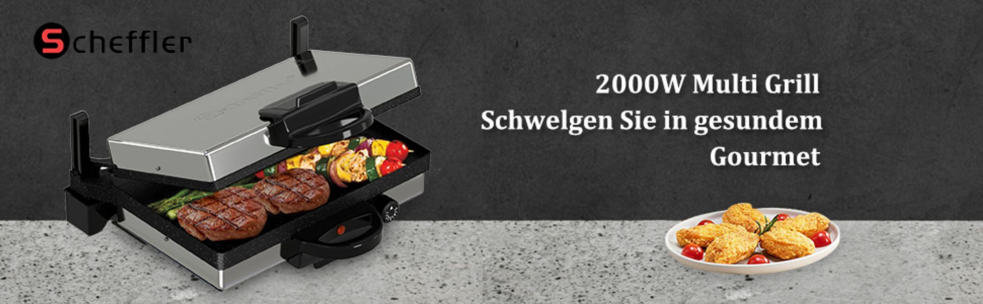 Kontaktgrill, Scheffler 2000W Optigrill, Multi Grill, Lahmacun Makinasi Grill, Toaster Brotmaschin Edelstahl Tischgrill mit Grill Antihaftbeschichtung