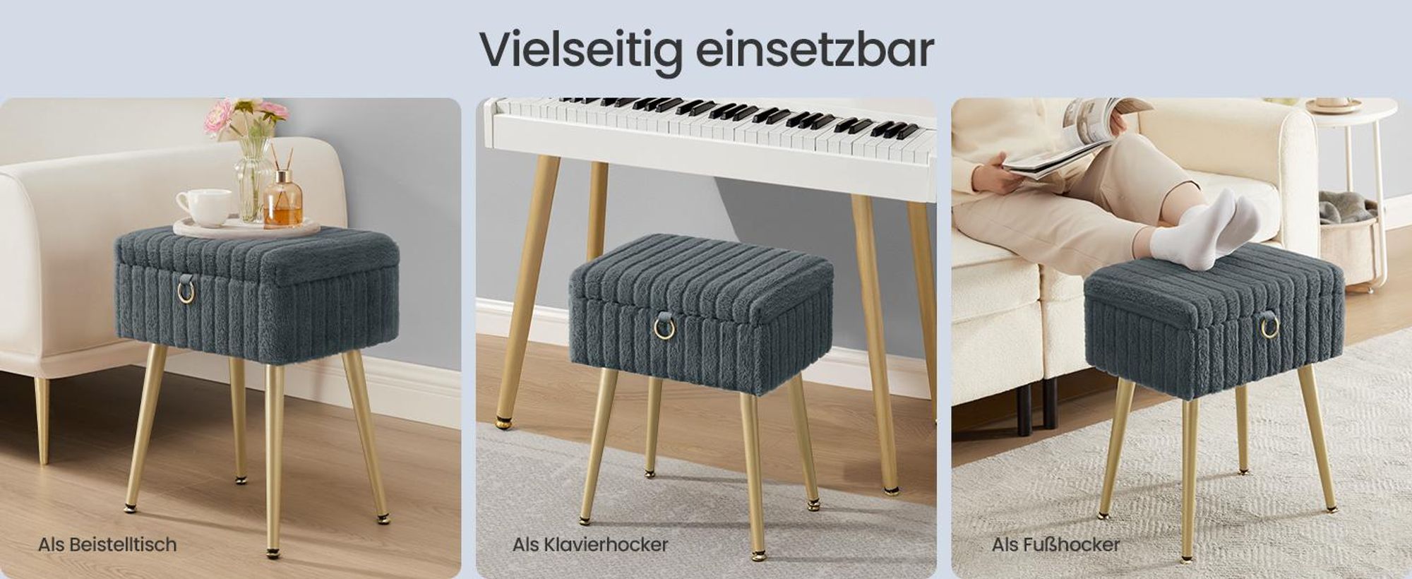 SONGMICS Schminktisch-Stuhl, Hocker mit Stauraum, Schminkhocker, Fußhocker, Metallbeine, gepolstert, verstellbare Füße