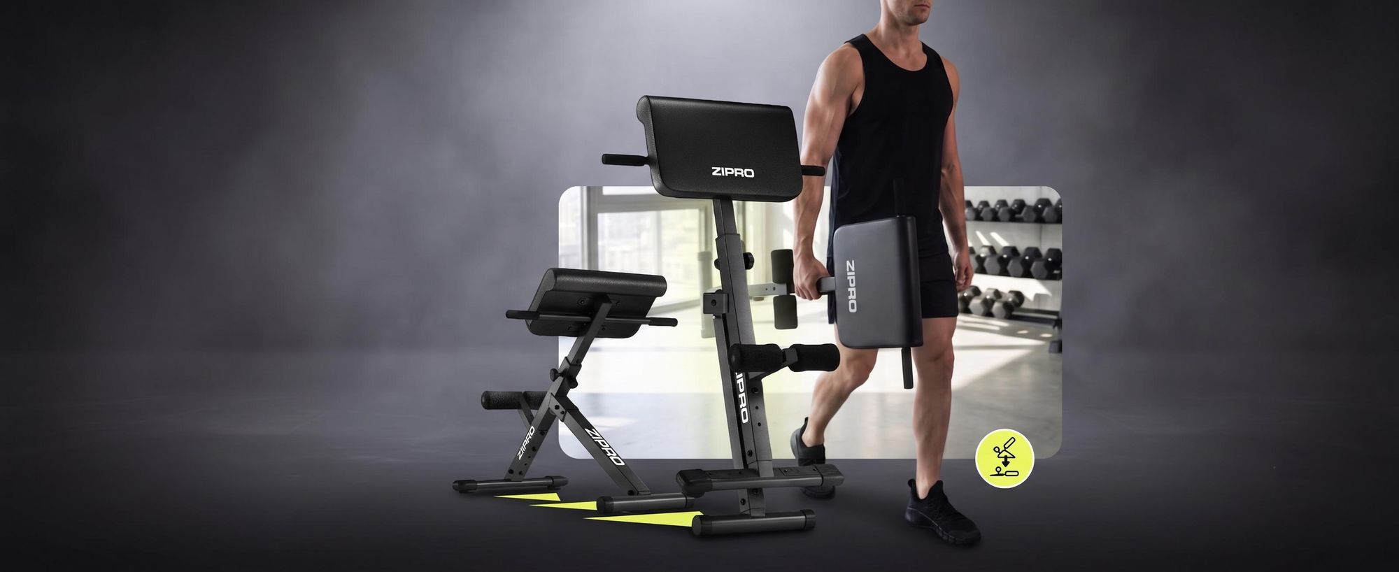 ZIPRO Core Direct Rückentrainer Klappbar - Römische Bank Hyperextension Bauchtrainer Rückenstrecker Fitnessbank Heimtrainer Homegym Core 220 kg