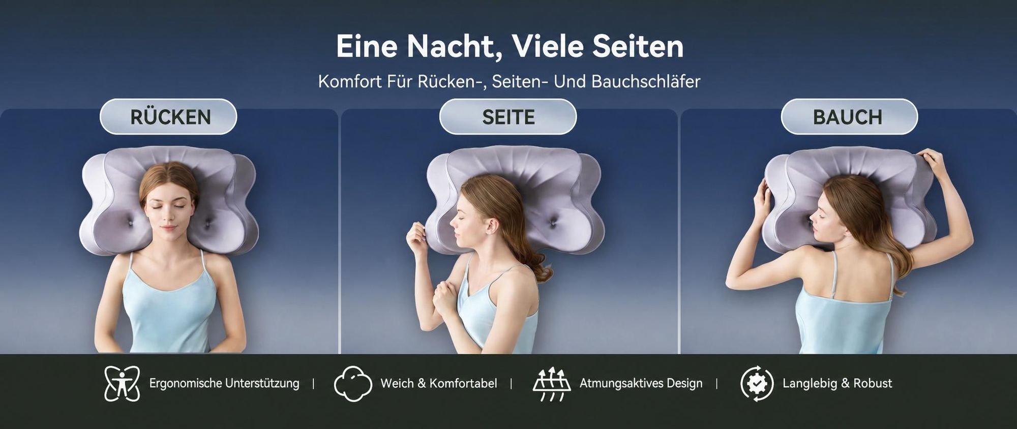 Nackenstützkissen Ergonomisches Memory Foam Kissen Schlafkissen,Waschbarer Kühlendes Eisseidengewebe Bezug, 13,4/8,3 cm, und CertiPUR-US