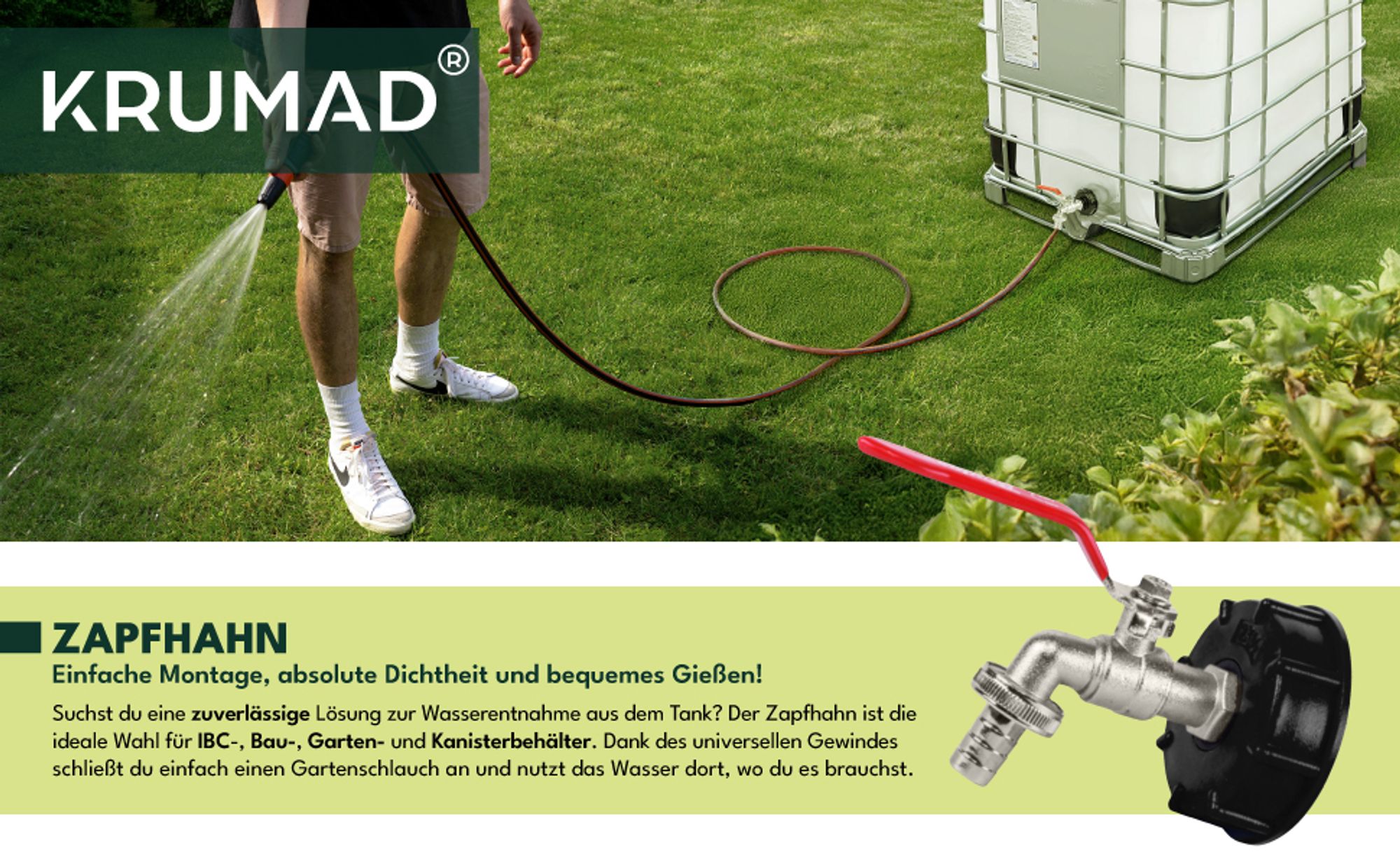 KRUMAD Kugelhahn 1/2 Zoll Wasserhahn für Garten und Außenbereich IBC Zapfventil S60x6 Frostsicher und Korrosionsbeständi
