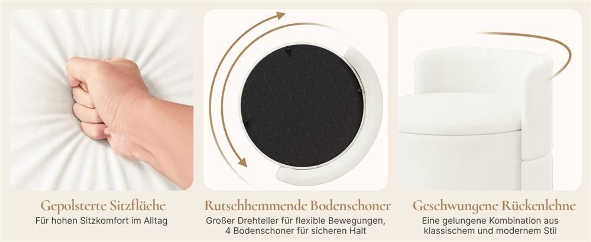 Yaheetech Drehbarer Sitzhocker mit Stauraum 40 L, gepolsterter Schminkhocker, Hocker für Schminktisch, aus Samtbezug, bis 136 kg, Weiß