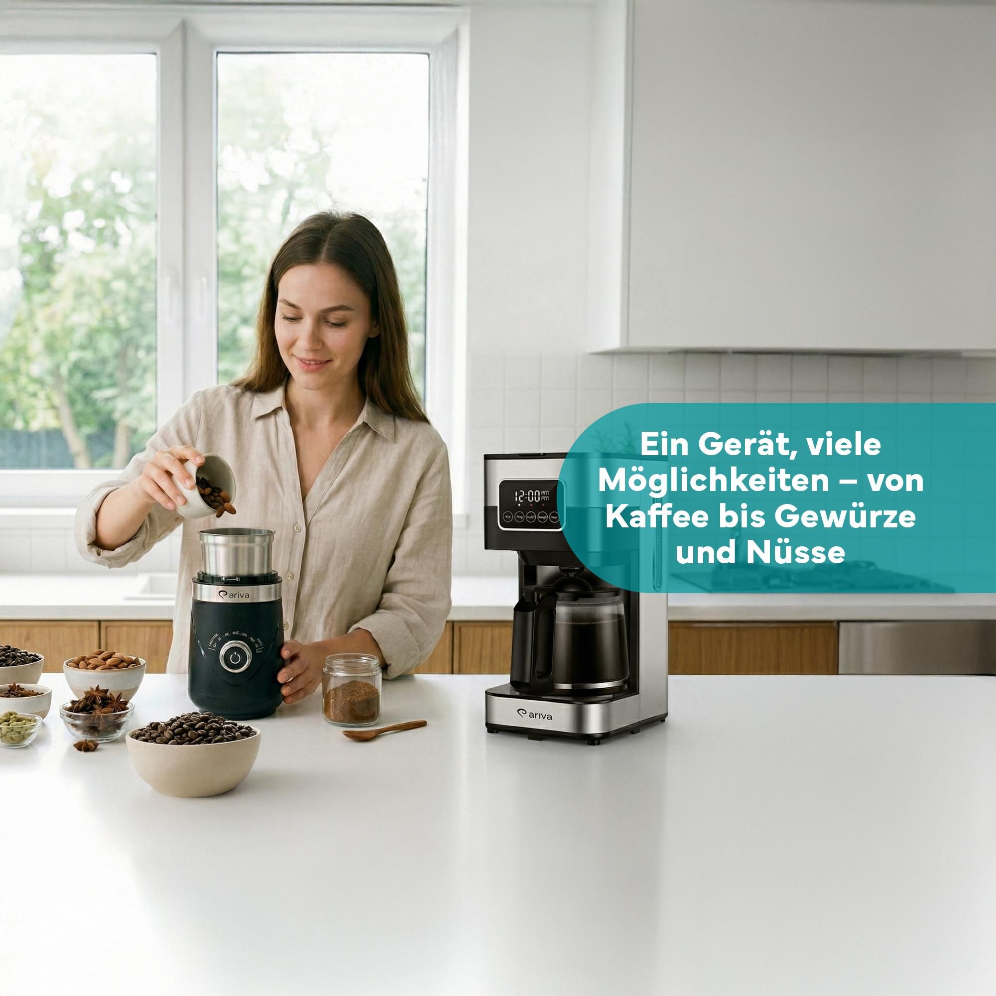 Vielseitige Anwendung: Mahlt nicht nur Kaffeebohnen, sondern auch Nüsse und Gewürze.