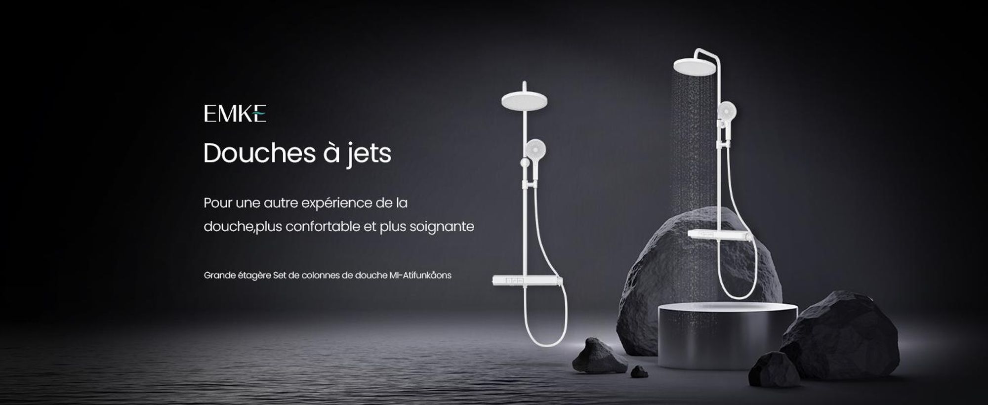 EMKE Système de douche avec thermostat 38℃ - Ensemble de robinetterie de douche en acier inoxydable, douchette à main 3 jets, panneau de douche, douche à effet pluie, robinetterie de salle de bains & douche, blanc F22