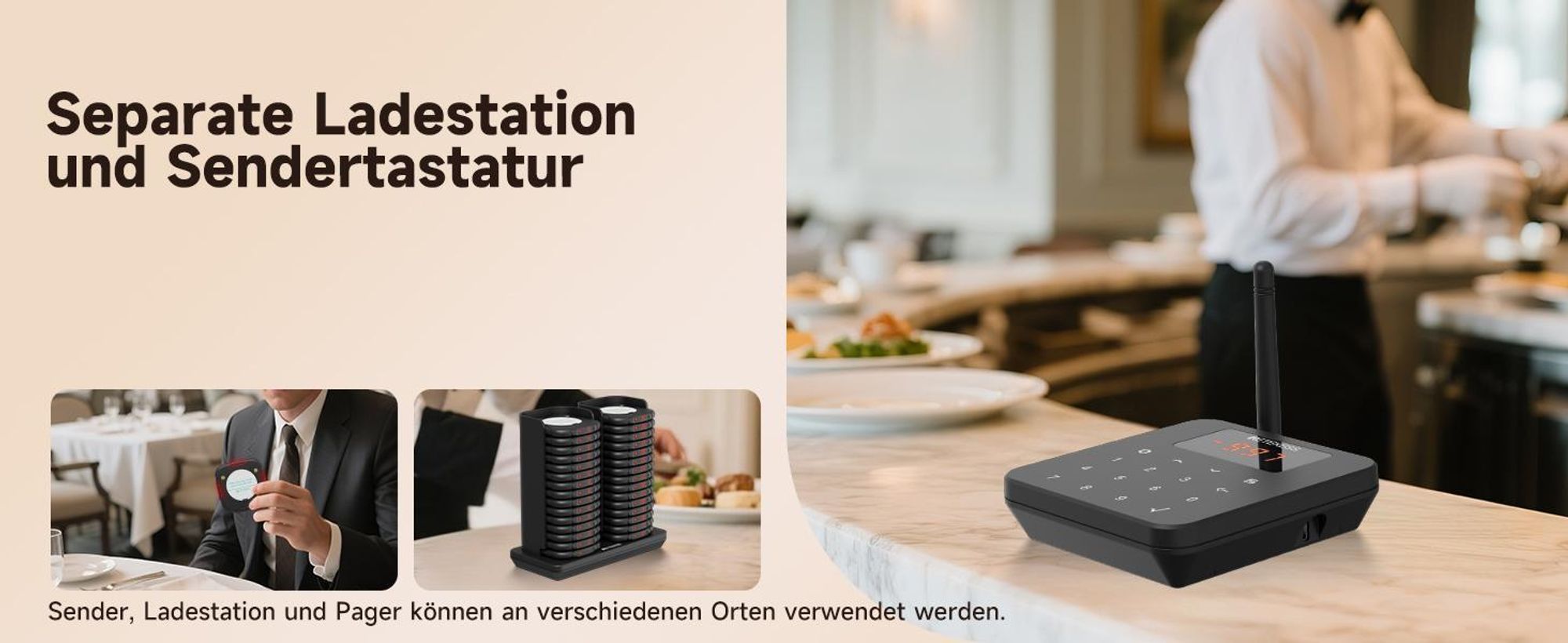 Retekess TD186 Restaurant Pager System, 600 m, Kippdesign, 64 Rufkombinationen, automatische Weckfunktion, für Restaurant Bars Café
