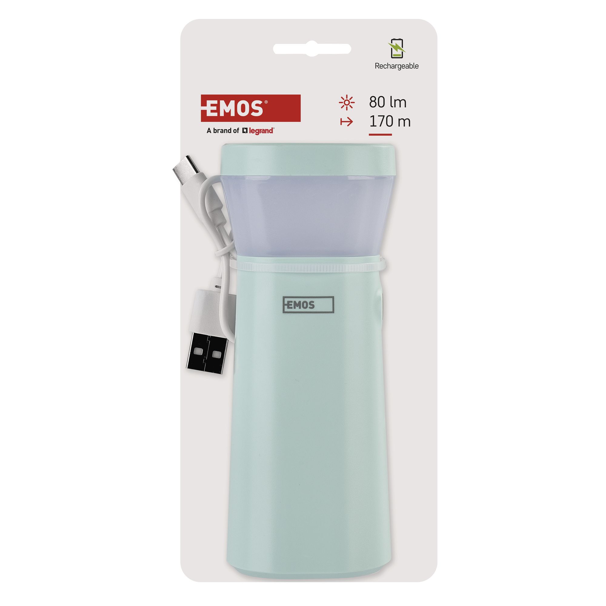EMOS Aufladbare Kindertaschenlampe und Nachtlicht - 800 mAh Li-Ion Akku - 5h Leuchtdauer - Reichweite 170m, Helligkeit 80lm - inkl. USB-Kabel, P3215