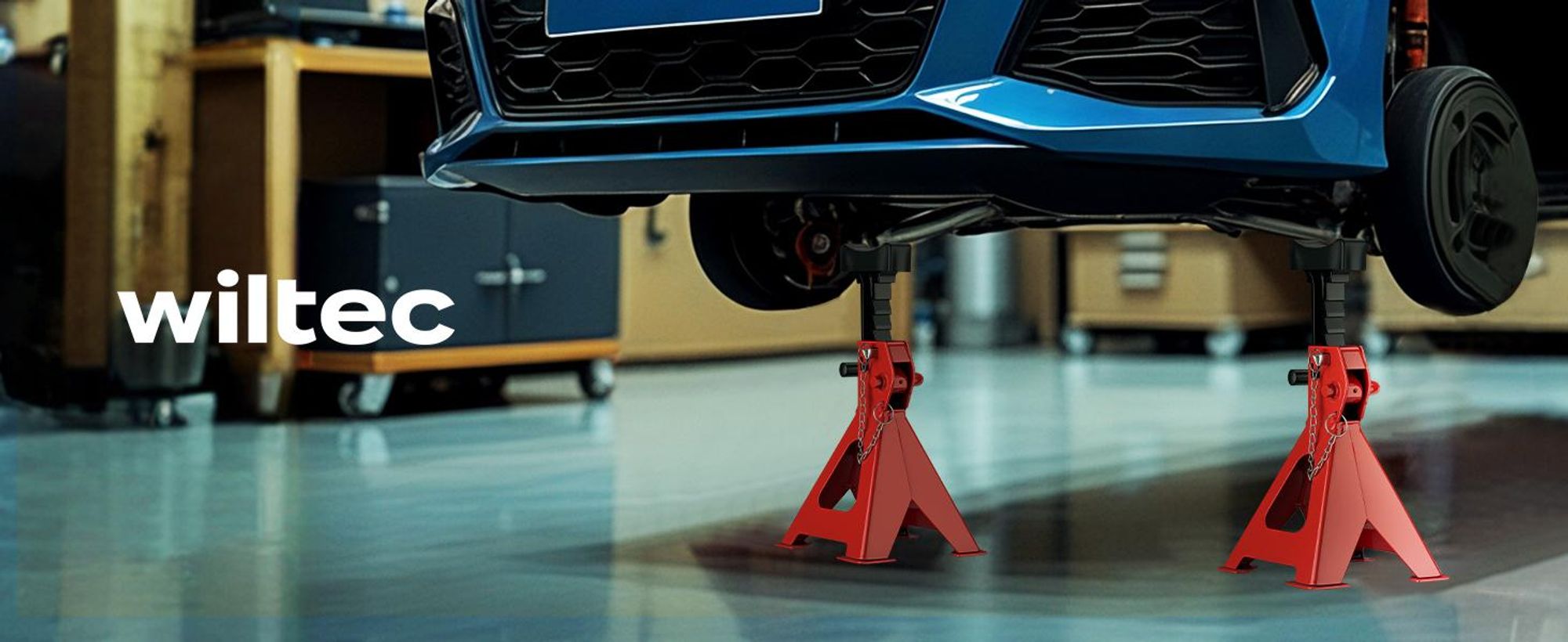 Wiltec 2 x Unterstellbock höhenverstellbar je 6 t Tragkraft, Stützböcke Hubhöhe 39-60,3 cm, Autobock mit Gummischutz, KFZ Bock mit Sicherungssplint
