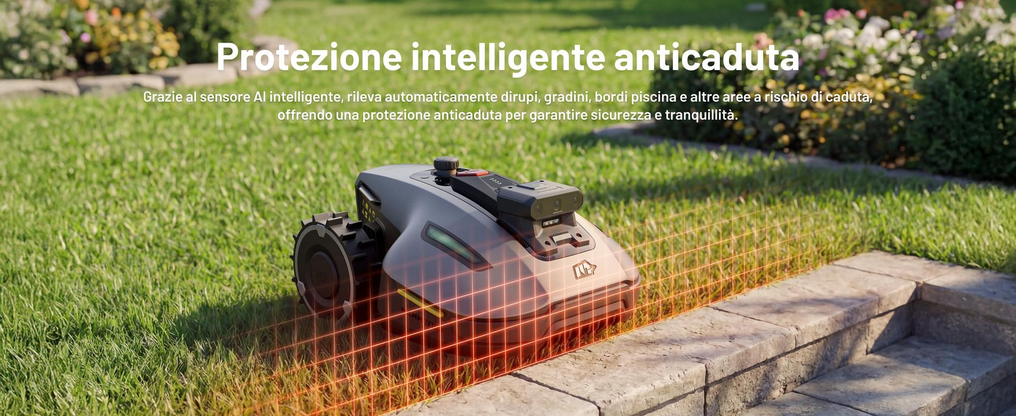 Robot tosaerba Mammotion YUKA Mini 2 800 con garage, senza filo, fino a 800 m², DropMow, mappatura auto, taglio bordi, 4G-Modul, APP