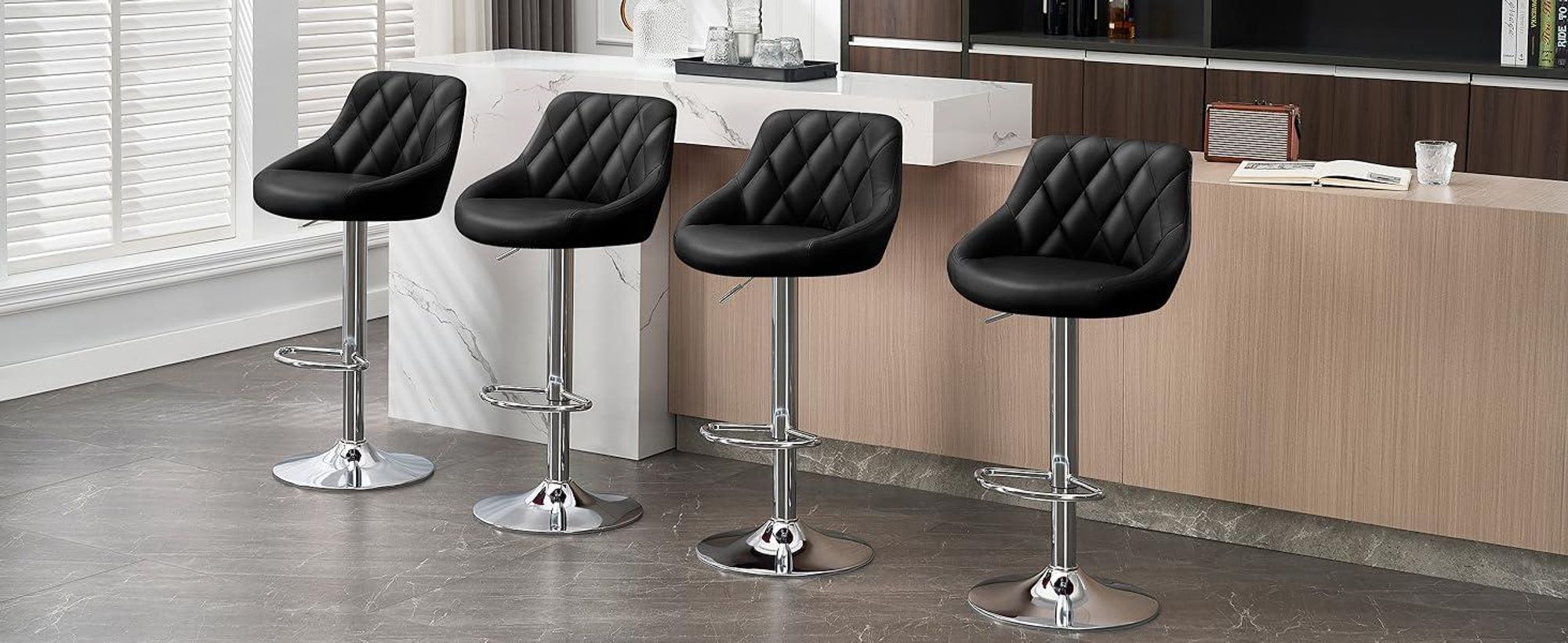WOLTU 2er Set Barhocker Barstuhl leichte reinige Kunstleder, Gute gepolsterte Sitzfläche, Höhenverstellbar 360° Drehbar, Farbwahl, Schwarz