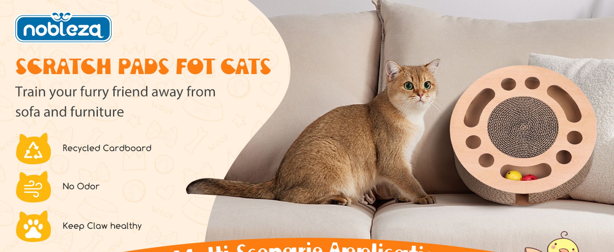 Kratzbrett Katze mit 2 Klingelballs, 3 in 1 Kratzpappe für Katzen Rund,Katzen kratzbrett mit Minze